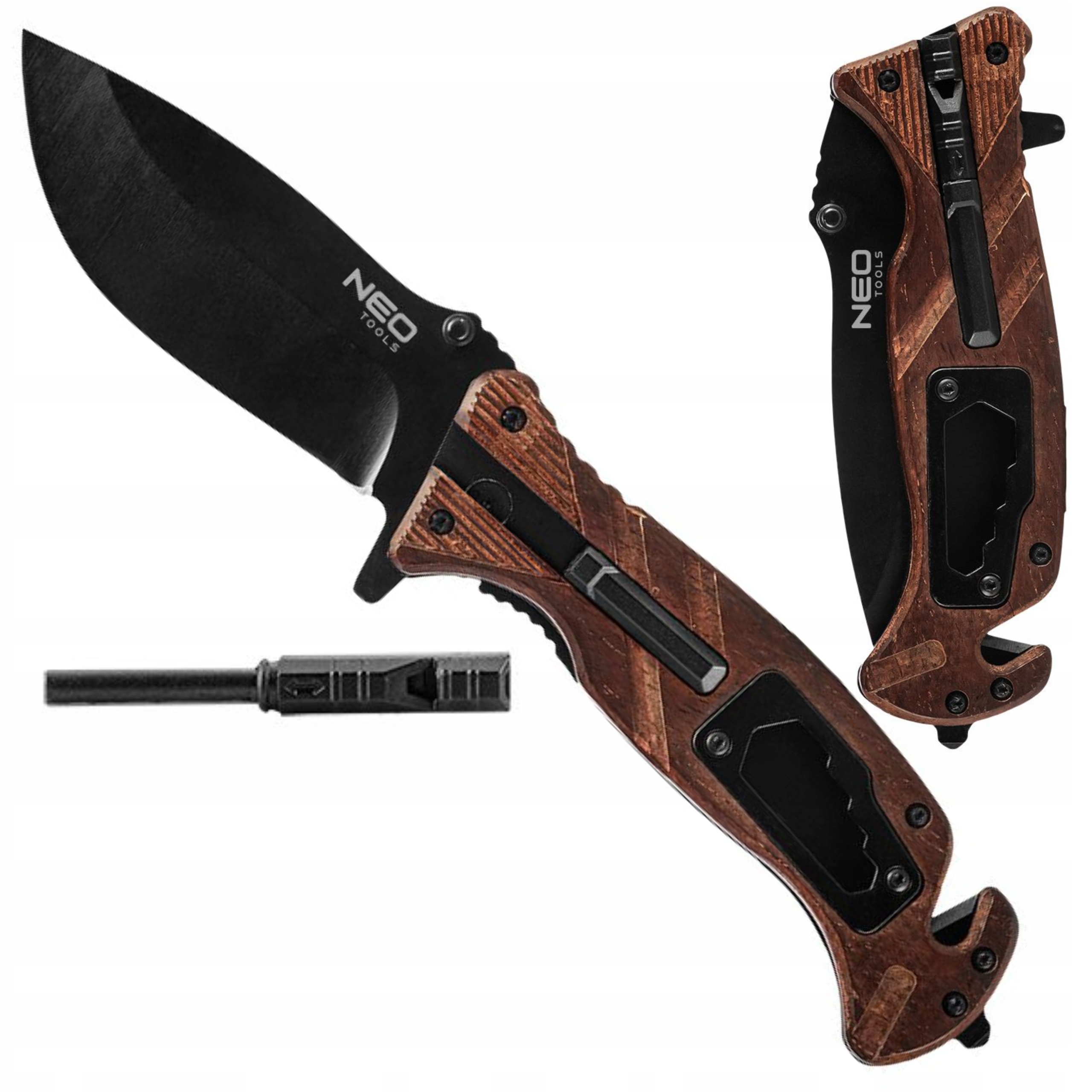 NEO NÓŻ SURVIVALOWY SKŁADANY WIELOFUNKCYJNY 6W1 + KRZESIWO 22CM 63-107