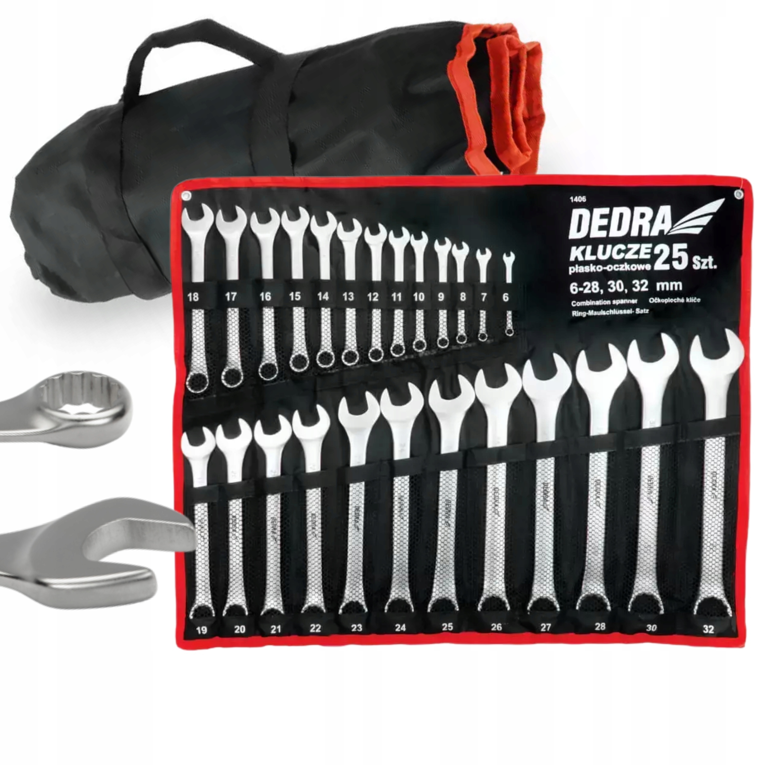 DEDRA ZESTAW KLUCZE PŁASKO-OCZKOWE 25 szt. CRV 6-32mm PŁACHTA 1406 PŁASKIE