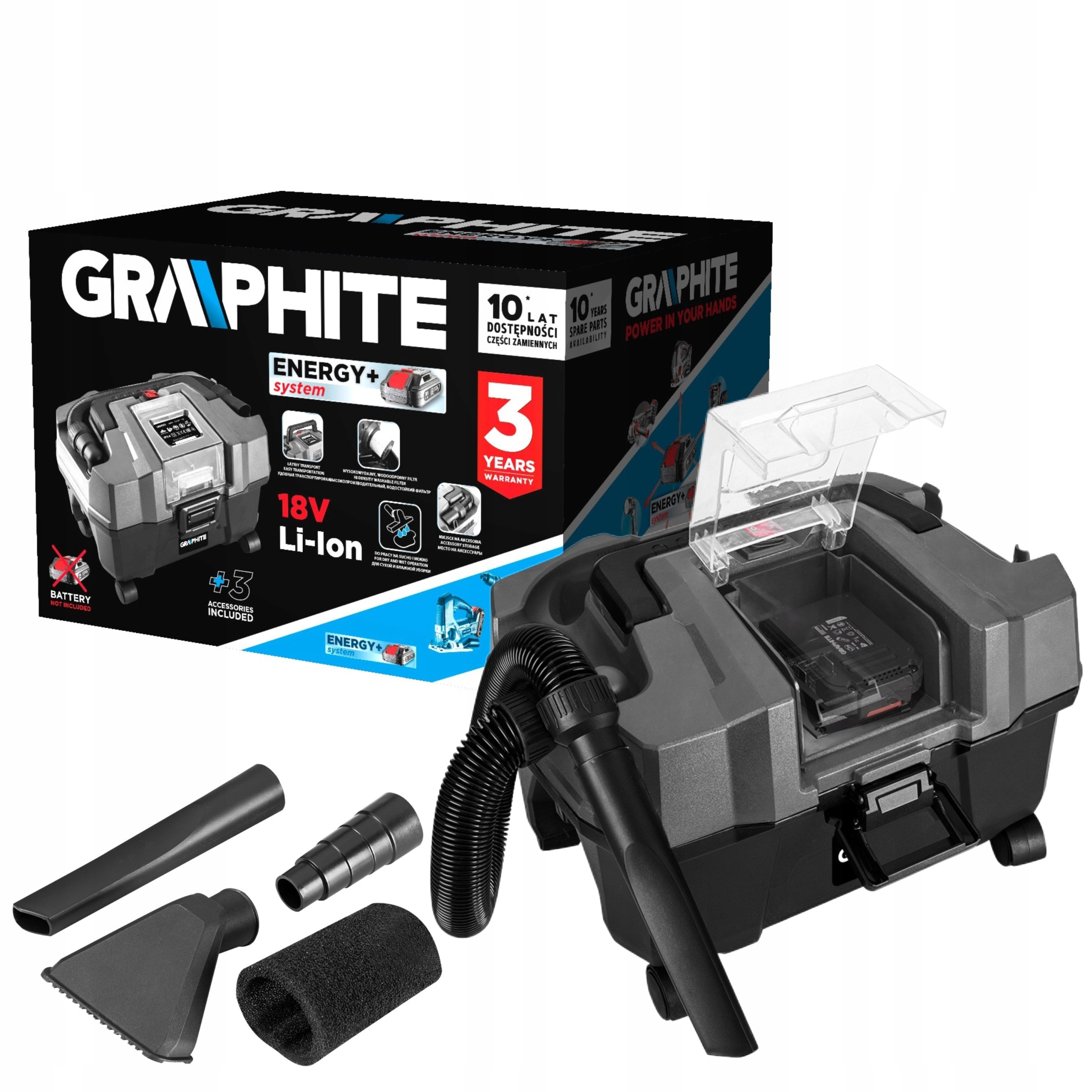 GRAPHITE ODKURZACZ WARSZTATOWY AKUMULAT. 18V 10L