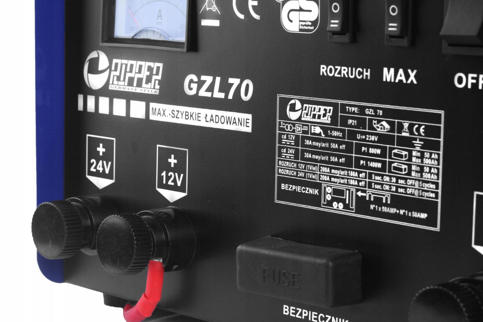 PROSTOWNIK Z ROZRUCHEM ŁADOWARKA GZL-70 FAST CHARGE + ROZRUCH 12V/24V 500AH