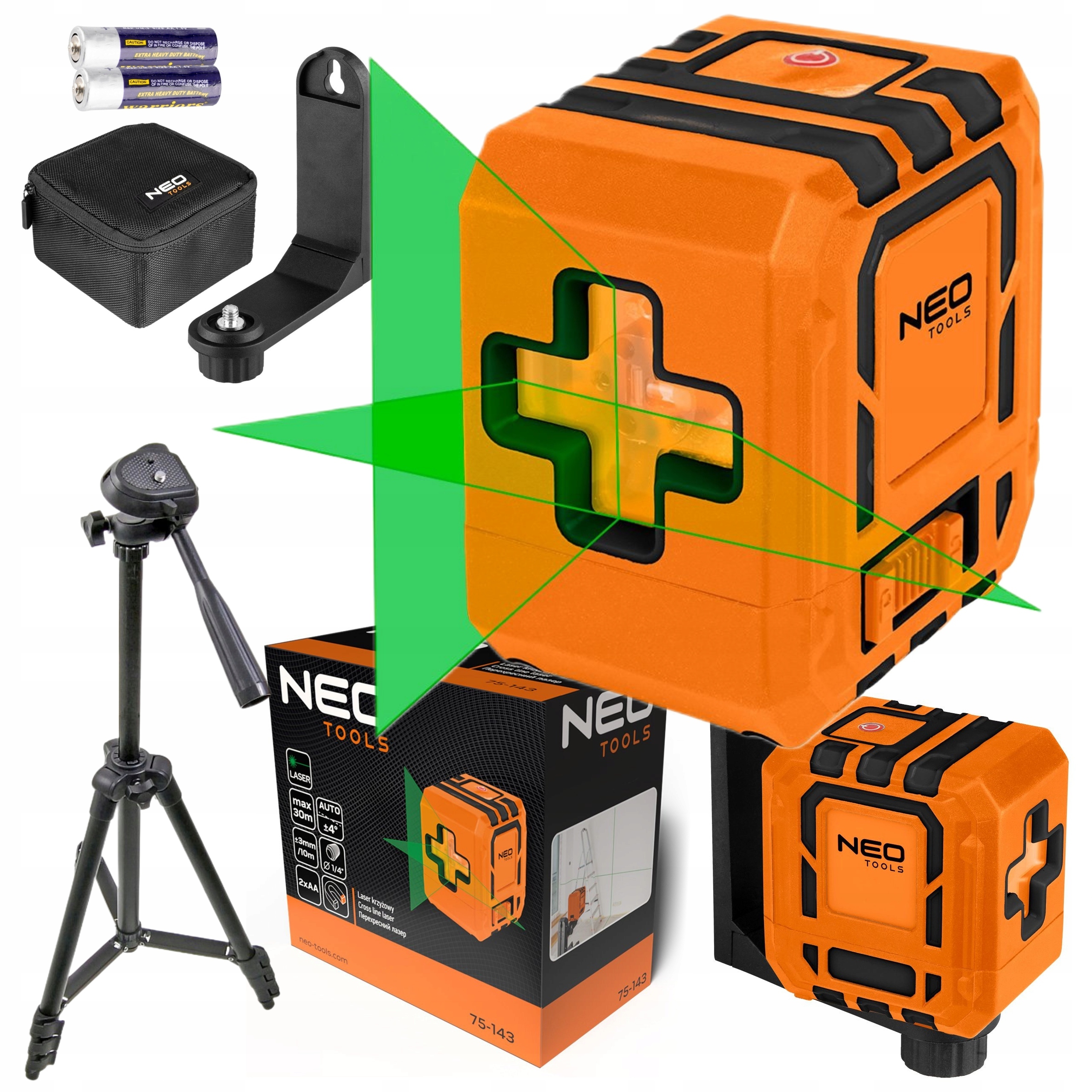 NEO TOOLS LASER KRZYŻOWY POZIOMNICA 30M + ETUI + STATYW STALOWY 1.5 M 1/4"