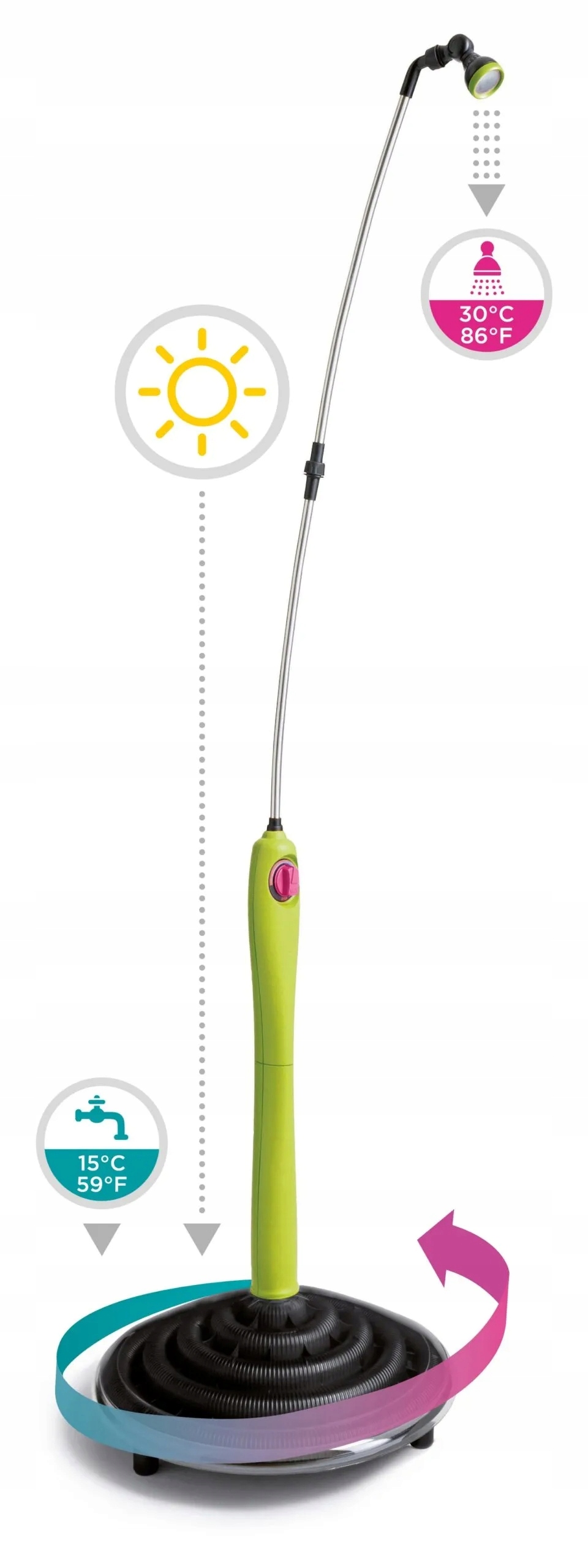 PRYSZNIC TURYSTYCZNY NATRYSK OGRODOWY SOLARNY ZIELONY PODGRZEWANY REGULACJA