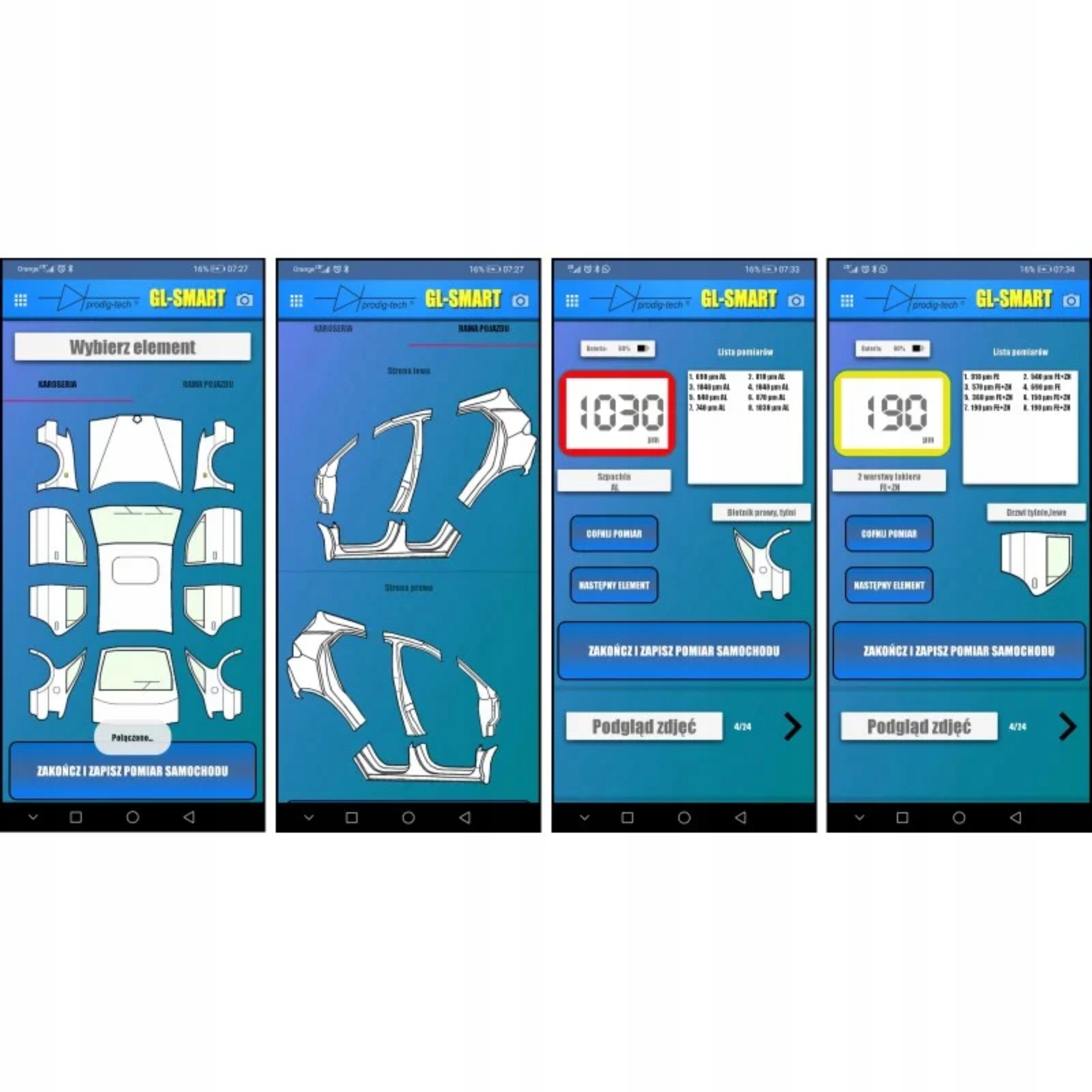 MIERNIK TESTER GRUBOŚCI LAKIERU GL-PRO-SMART-FAZ PROFESIONALNY APLIKACJA