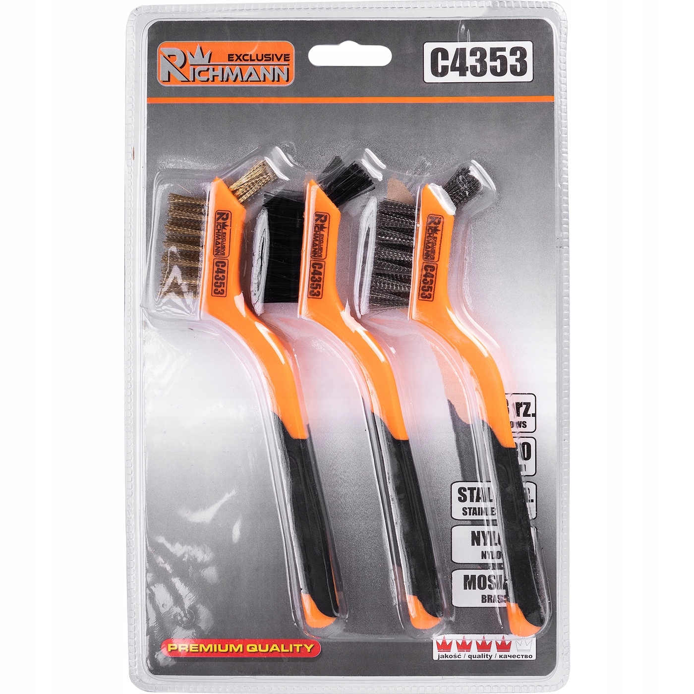 RICHMANN ZESTAW 3EL. MINI SZCZOTKI DRUCIANE 3 - RZĘDOWE RĄCZKA 180MM C4353
