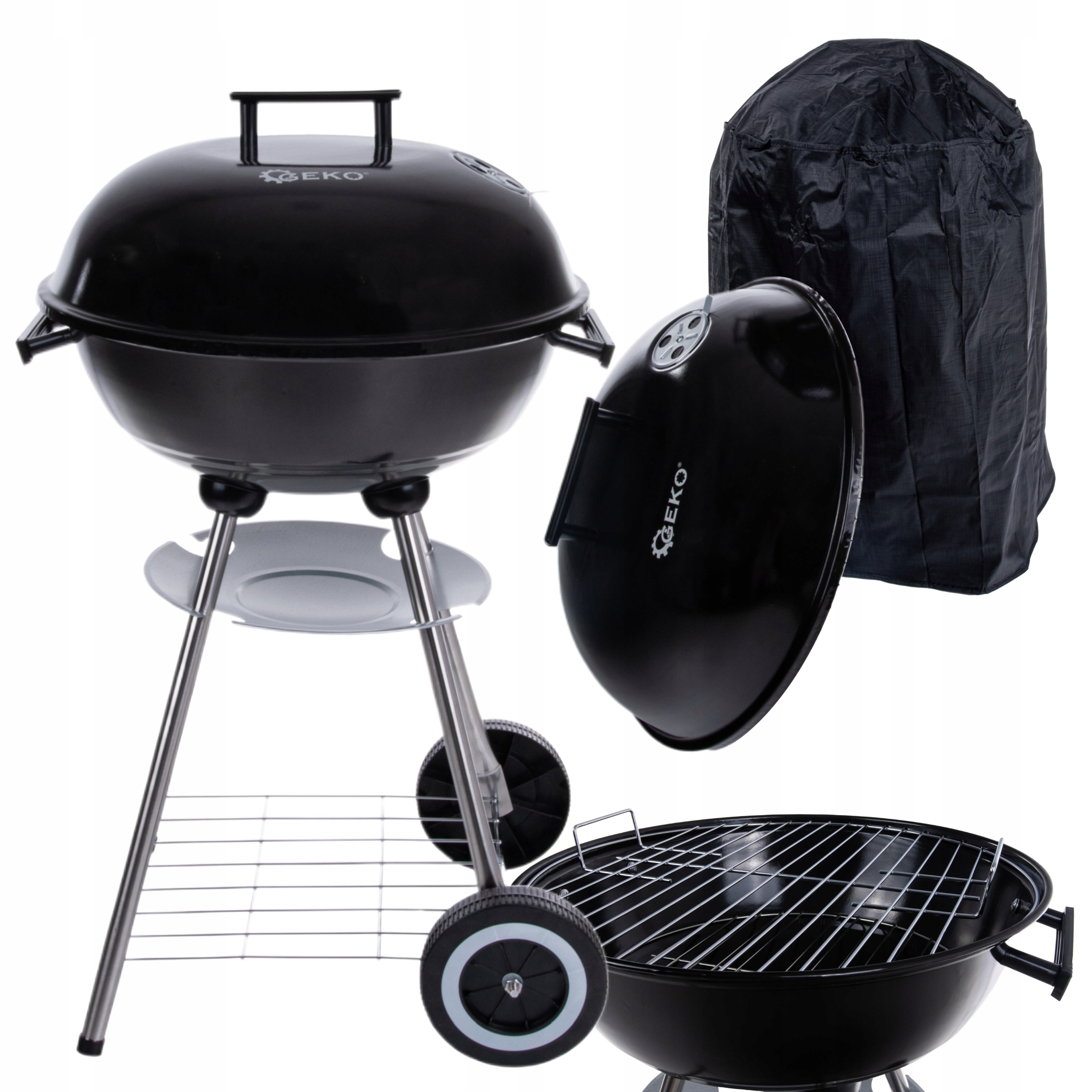 GEKO GRILL WĘGLOWY OKRĄGŁY Z POKRYWĄ RUSZT ŚREDNICA 39CM +POKROWIEC G80512