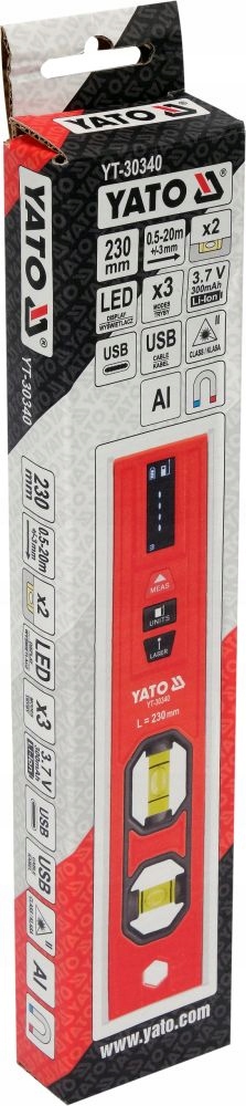 YATO POZIOMNICA POZIOMICA ELEKTRONICZNA 230mm TORPEDO DALMIERZ LASEROWY USB