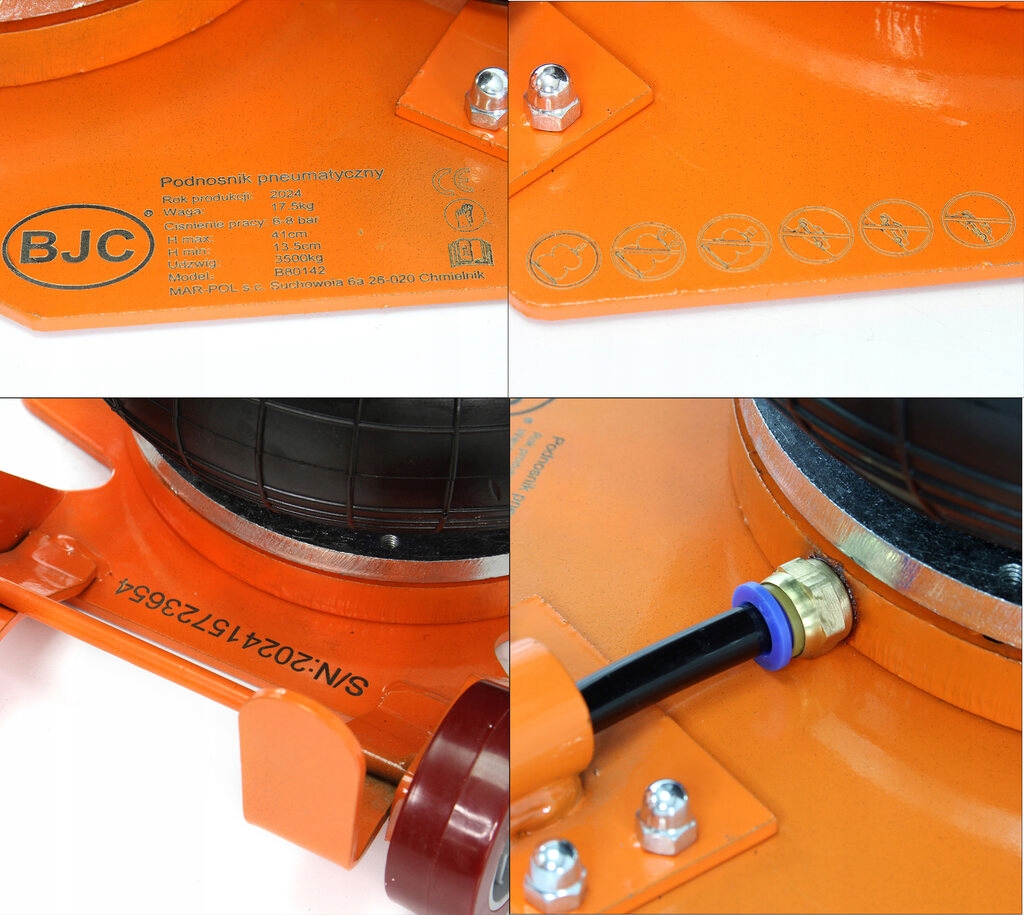 PODNOŚNIK PNEUMATYCZNY BAŁWANEK 3,5T KRÓTKA RĄCZKA PODUSZKOWY BJC + GUMA