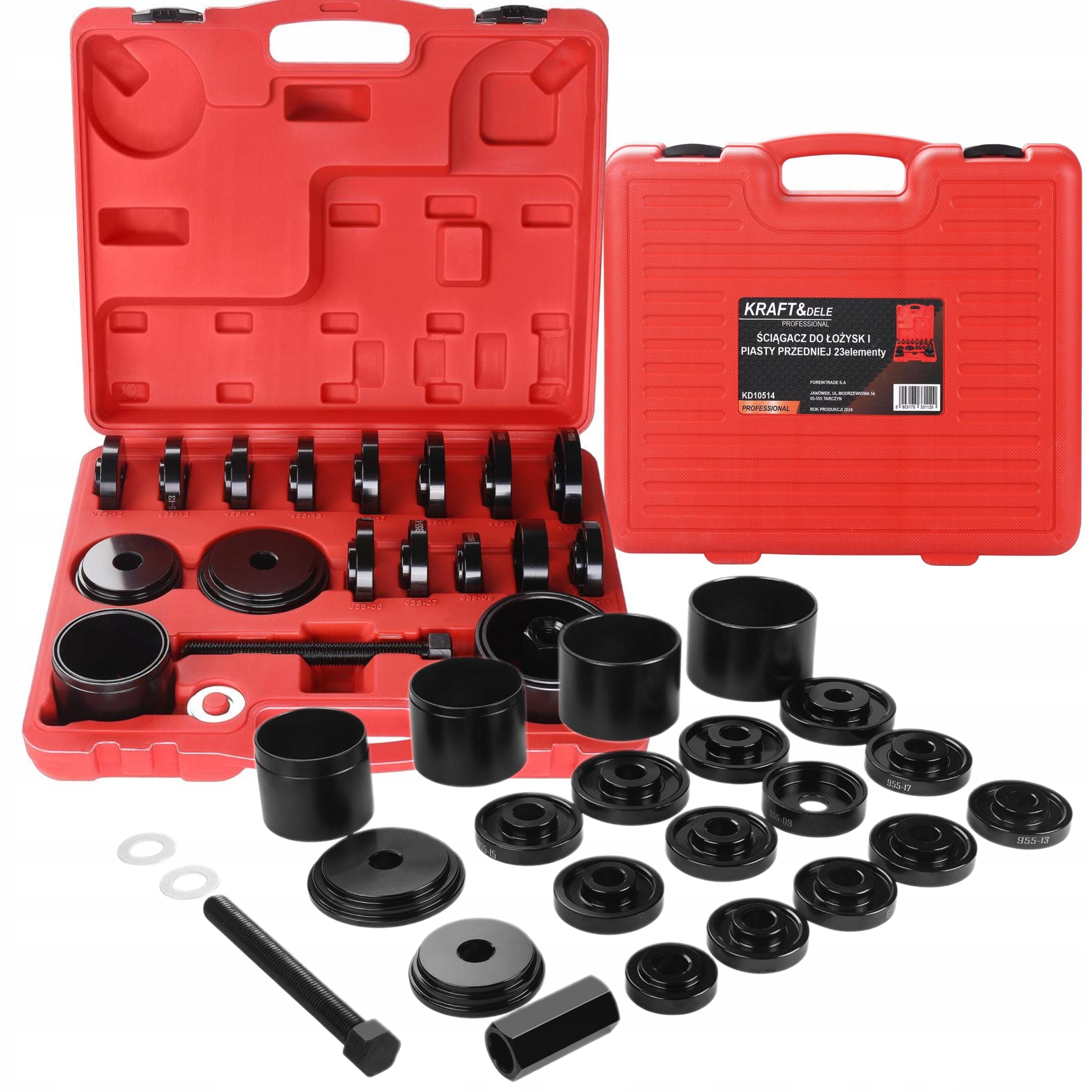 ŚCIĄGACZ PRASA DO ŁOŻYSK I PIASTY PRZEDNIEJ PIAST TULEI ZESTAW 23EL 56-84mm