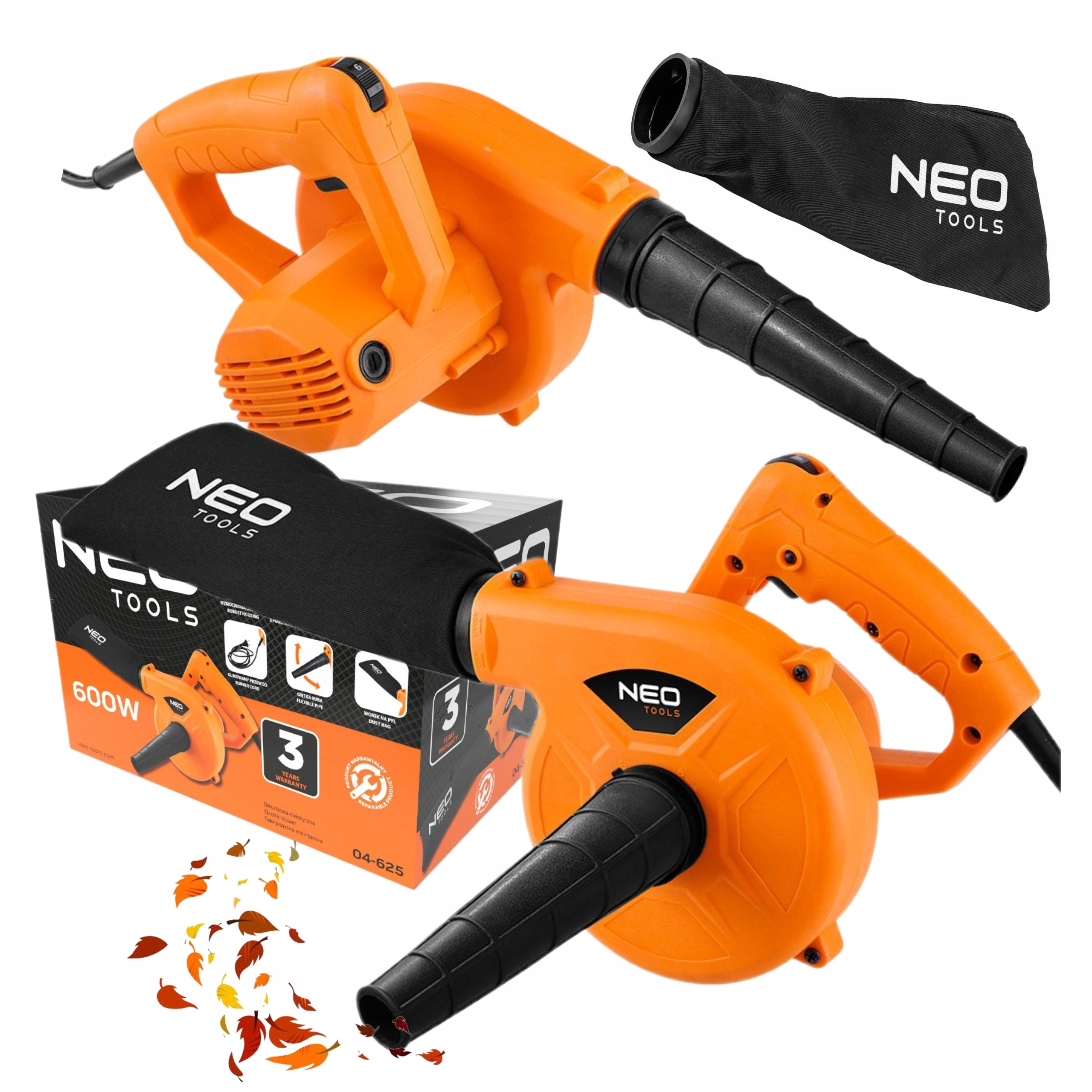NEO DMUCHAWA ODKURZACZ 2w1 600W ELEKTRYCZNY REGULACJA + WOREK 0,6L 04-625