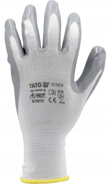 YATO RĘKAWICE OCHRONNE NYLONOWE POWLEKANE OLEJOODPORNYM NITRYLEM ROZMIAR 10