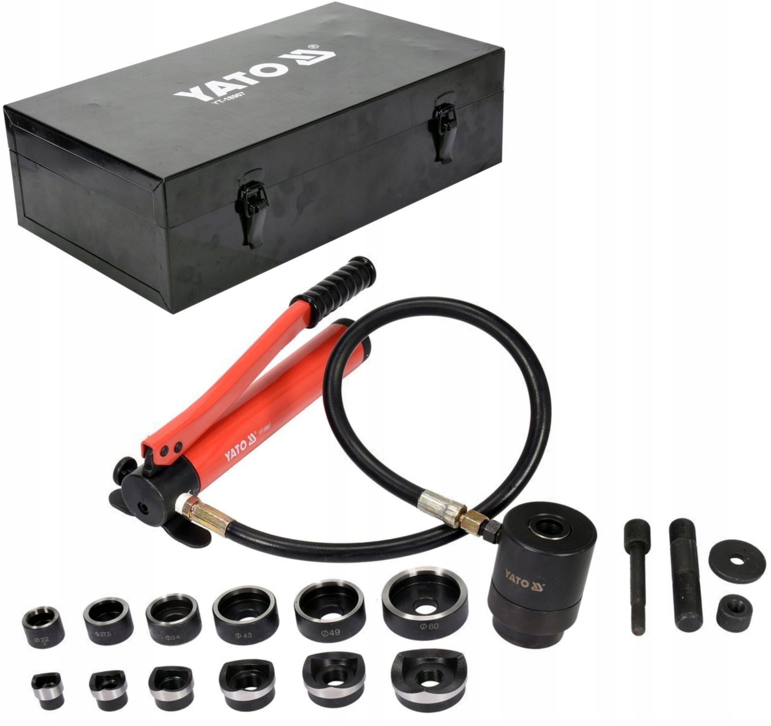 YATO ZESTAW WYCINAK HYDRAULICZNY OTWORÓW BLACHACH 22-60MM SIŁOWNIK YT-18907