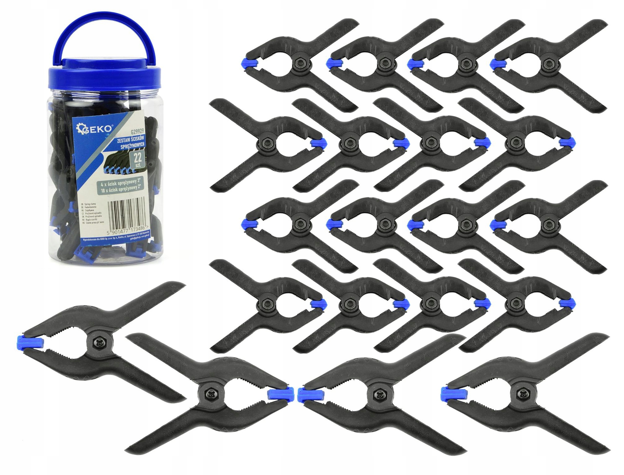 GEKO KOMPLET ŚCISKI STOLARSKIE SPRĘŻYNOWE MODELARSKE ZACISKI 22EL. G29929