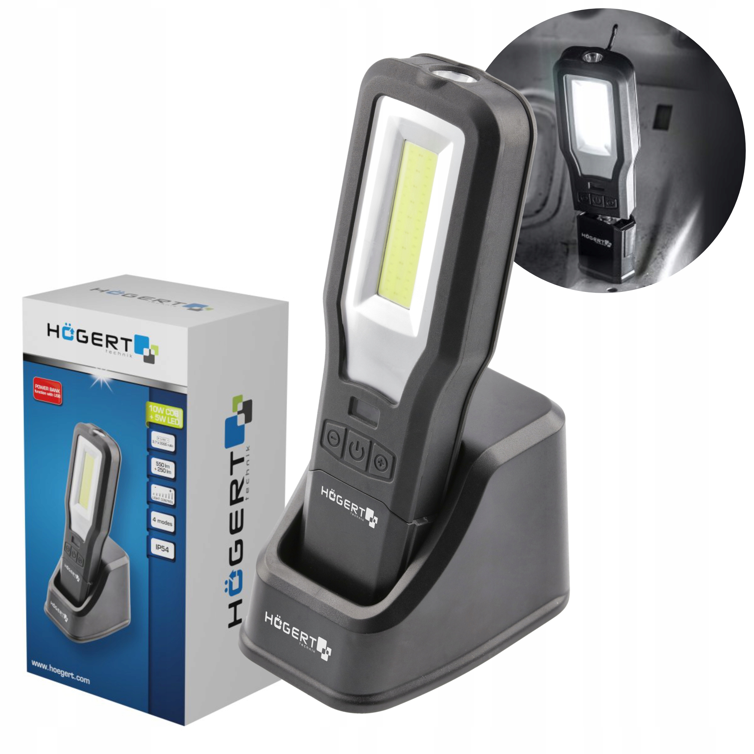 HOGERT LAMPA WARSZTATOWA Z BAZĄ USB LED AKUMULATOR