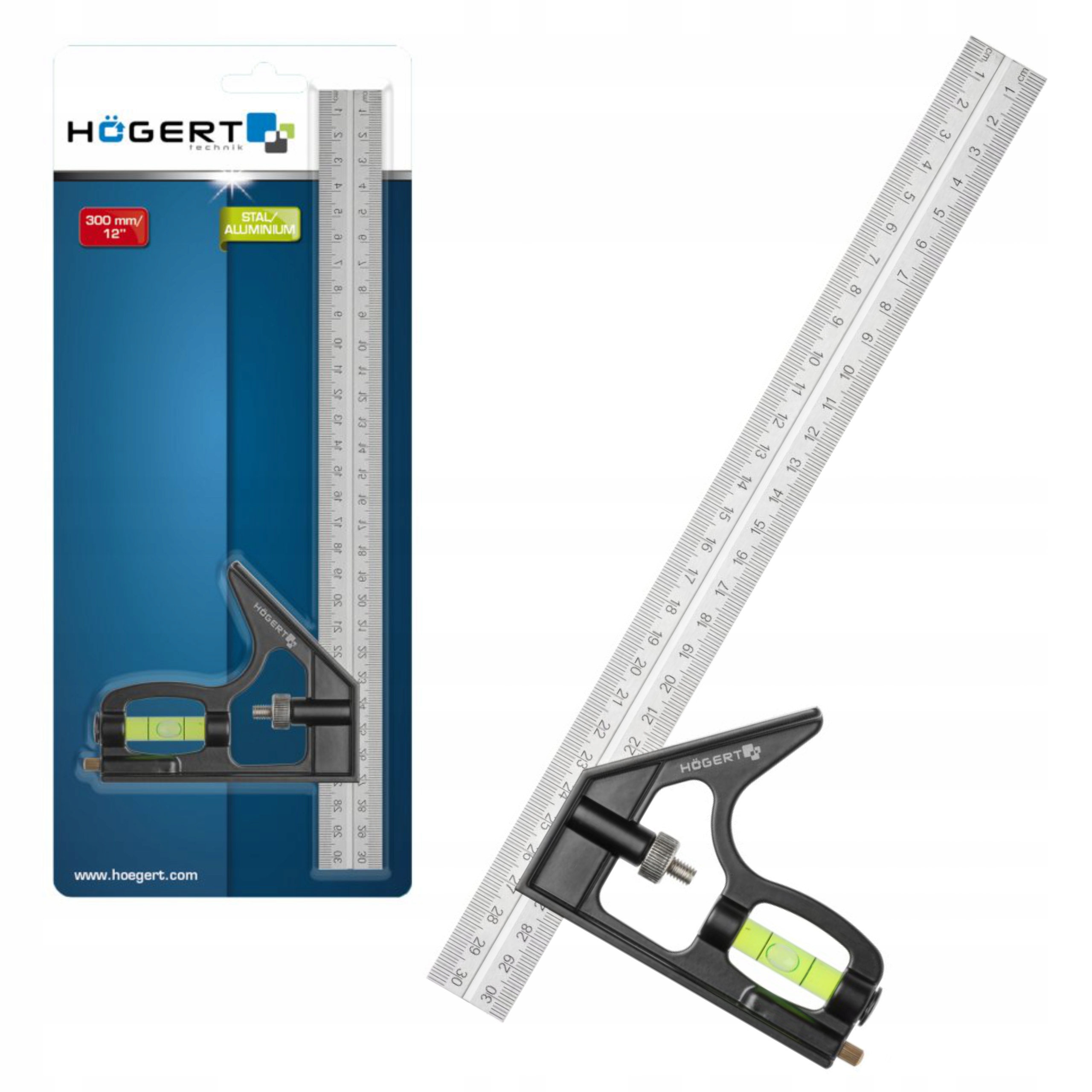 HOGERT KĄTOWNIK STOLARSKI Z POZIOMICĄ 300MM HT4M217