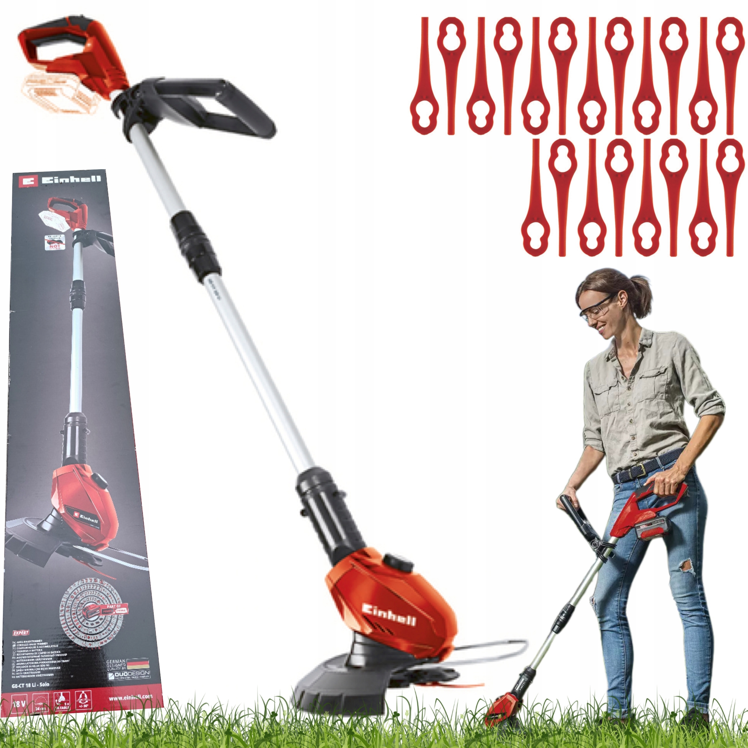 EINHELL PODKASZARKA KOSA 24cm AKUMULATOROWA 18V +NOŻE 20el GE-CT 18 LiSolo