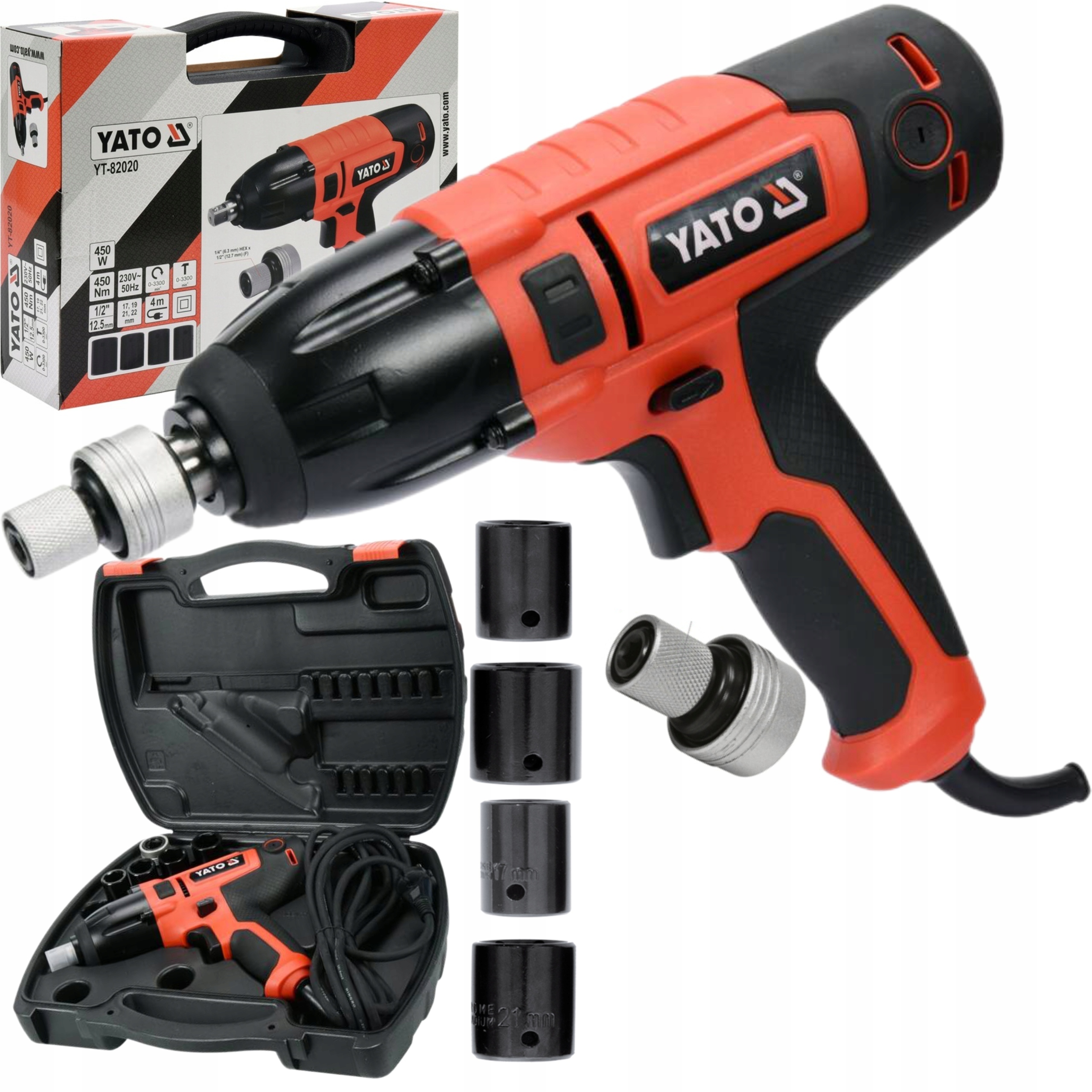 YATO ELEKTRYCZNY KLUCZ UDAROWY 450W 450Nm 1/2" YT-82020 WALIZKA +4 NADASKI