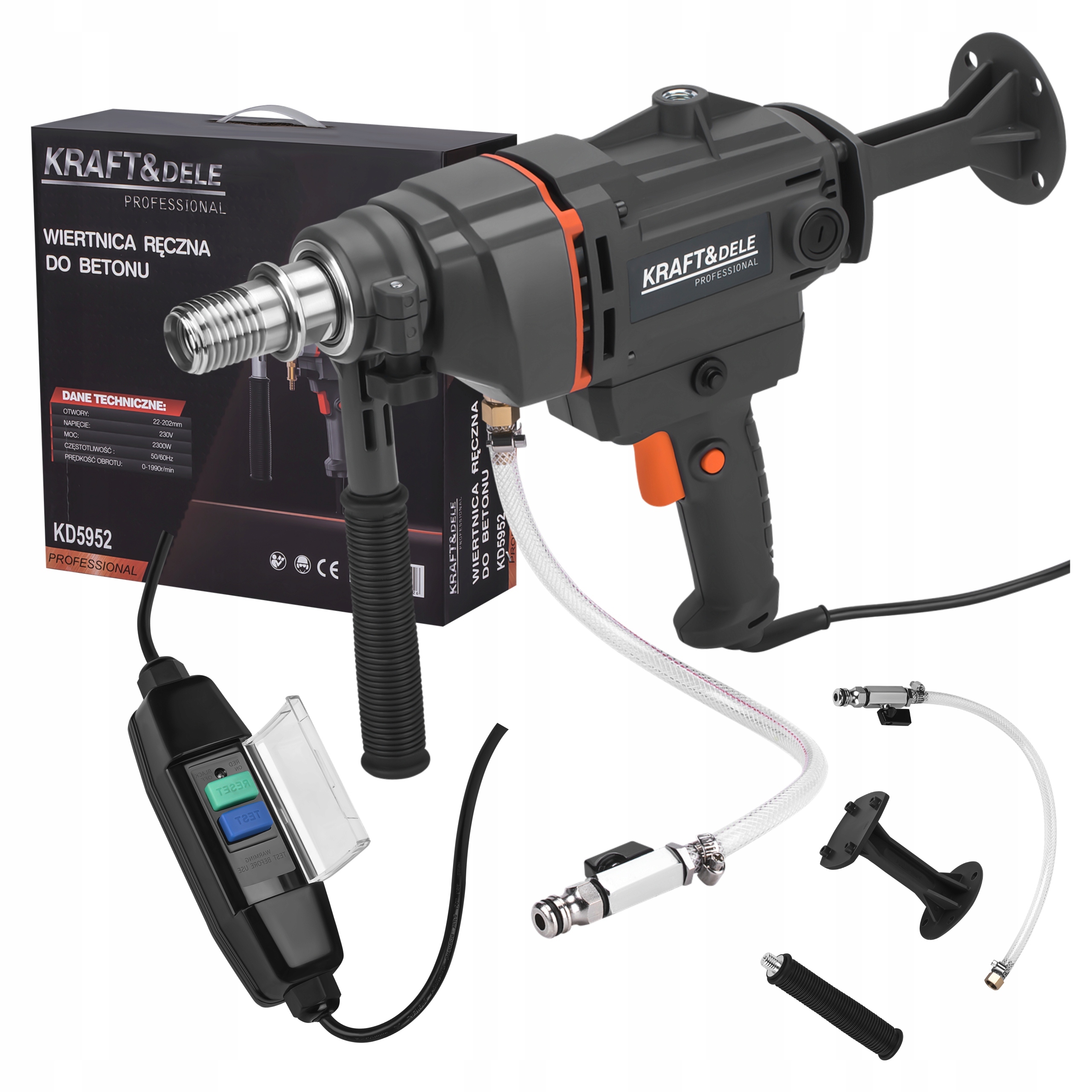 WIERTNICA DO BETONU 2300W 1990 rpm CHŁODZENIE WODĄ O202mm OTWORNICA KD5952