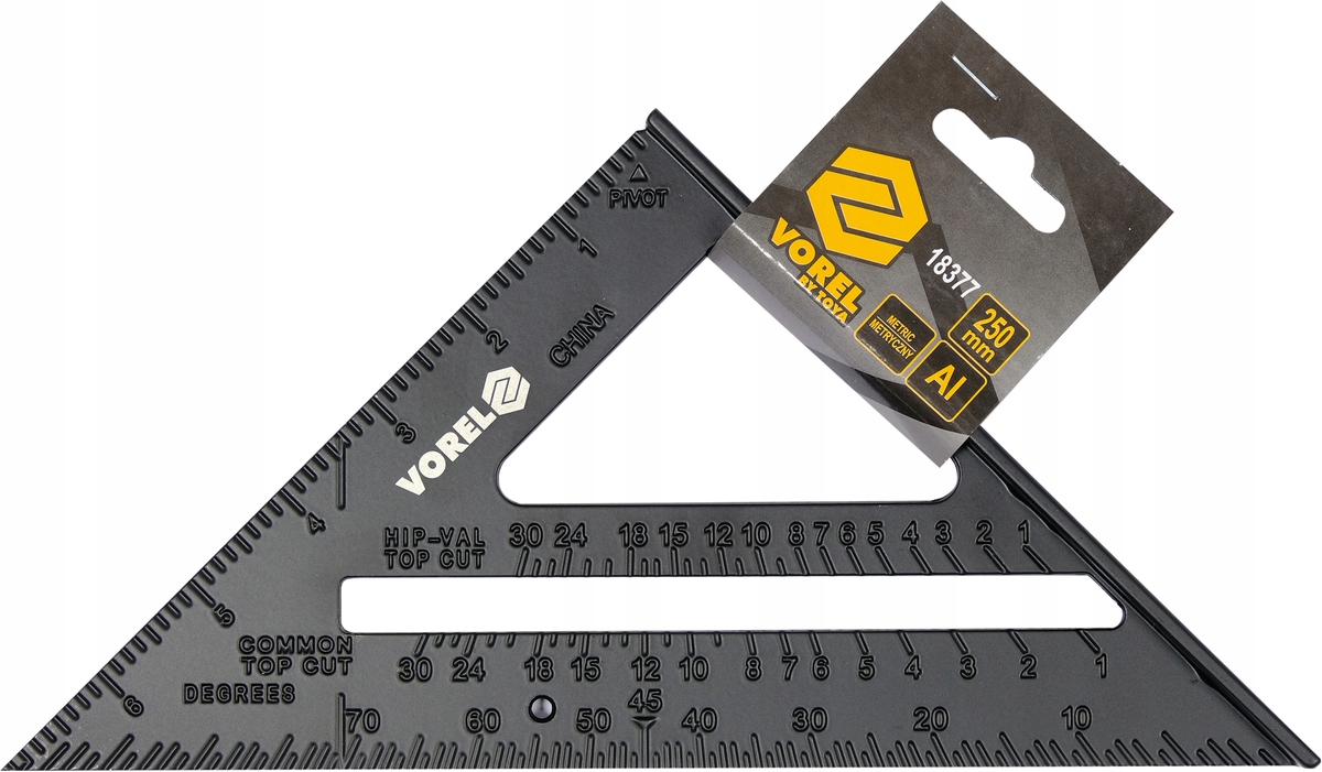 VOREL KĄTOWNIK STOLARSKI BUDOWLANY ALUMINIOWY ZE STOPKĄ 250MM EKIERKA 18377