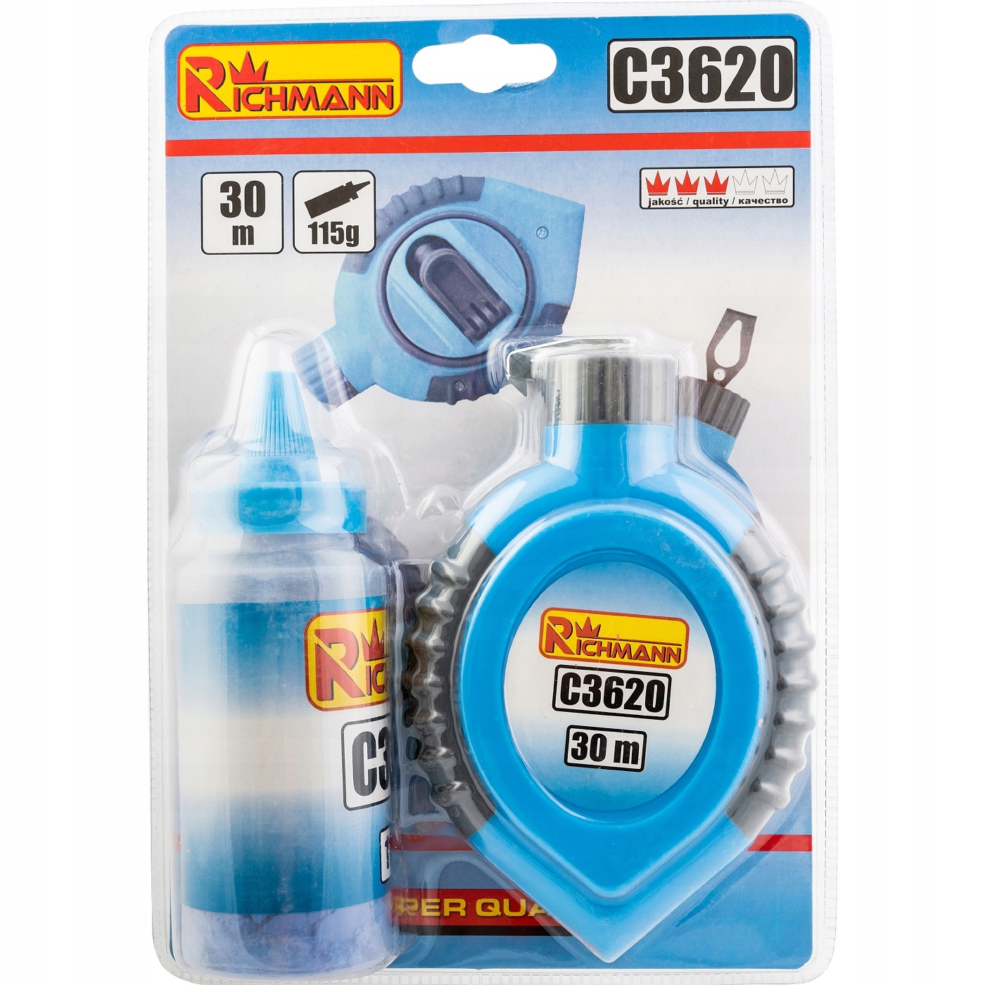 C3620 ZESTAW TRASERSKI KREDA NIEBIESKA + SZNUREK TRASERSKI 30M 115 RICHMANN