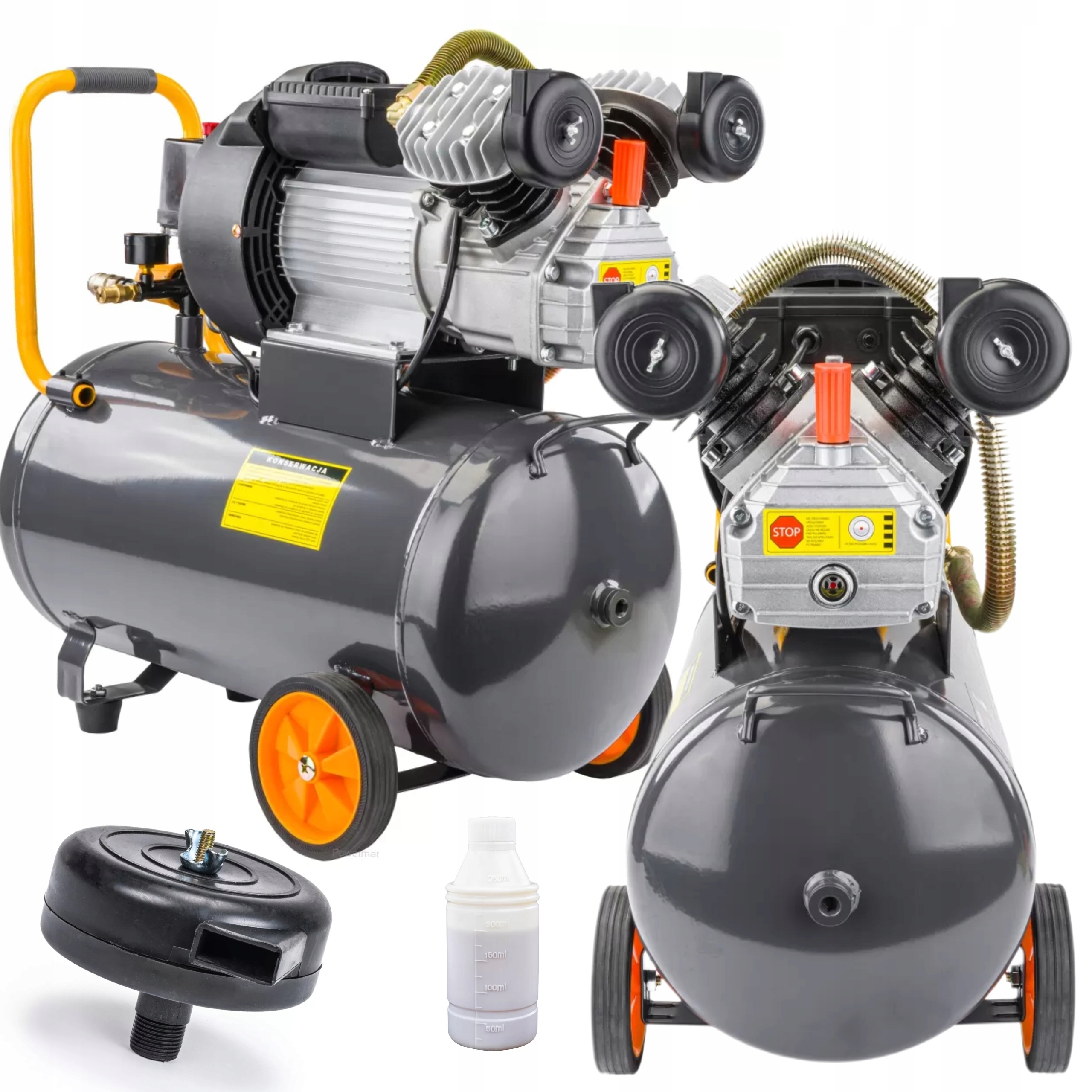 KOMPRESOR OLEJOWY 50L SPRĘŻARKA 8 BAR 392 l/min 230V TŁOKOWY MOBILNY TYP V