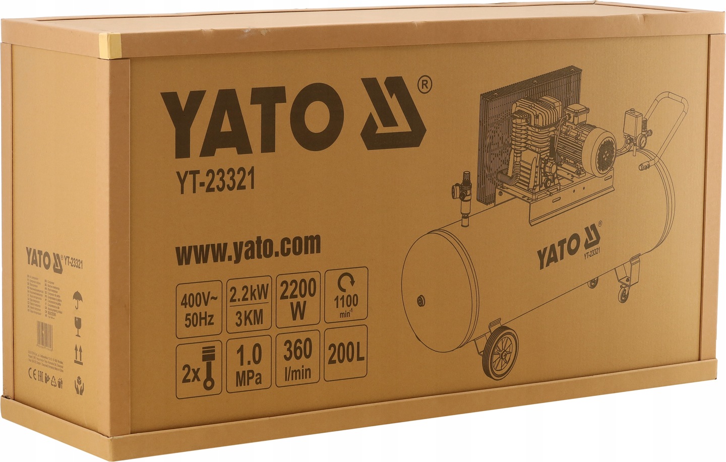 YATO KOMPRESOR OLEJOWY 200L 400V SPRĘŻARKA POWIETRZA 360L/MIN 10BAR YT23321