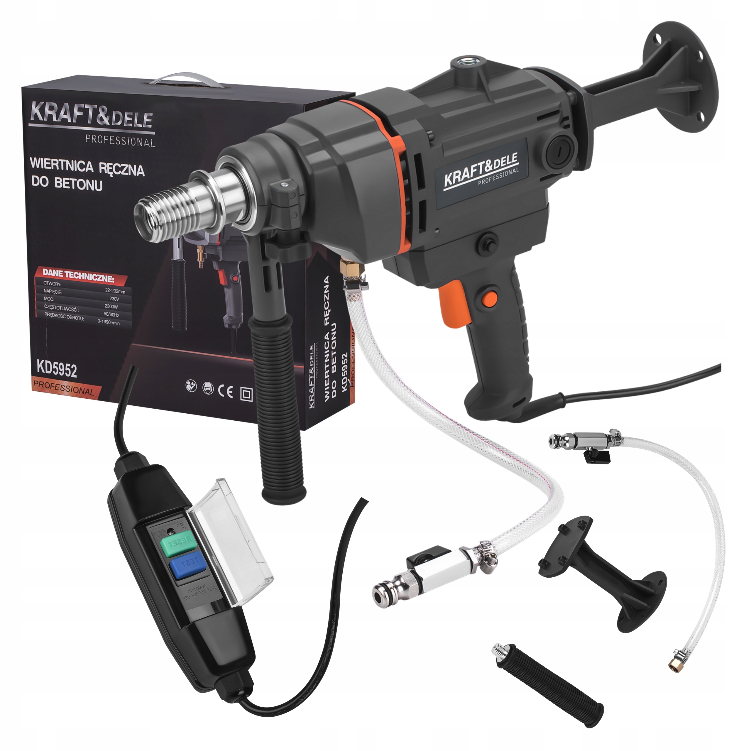WIERTNICA DO BETONU 2300W 1990 rpm CHŁODZENIE WODĄ O202mm OTWORNICA KD5952