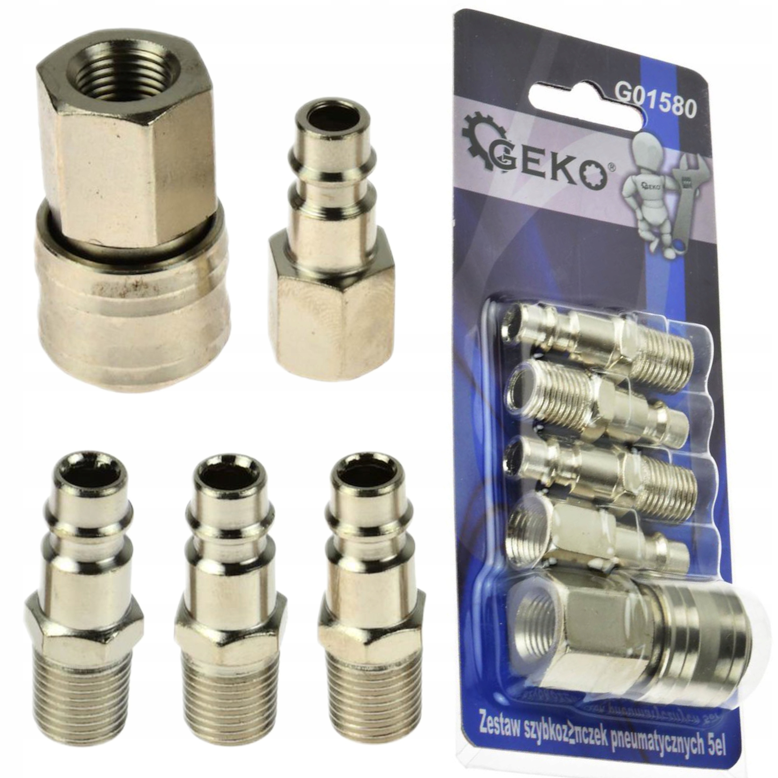 ZESTAW SZYBKOZŁĄCZEK PNEUMATYCZNYCH 5 ELEMENTÓW SZYBKOZŁĄCZKI GEKO G01580