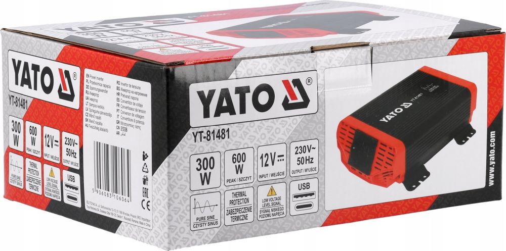 YATO PRZETWORNICA NAPIĘCIA PRĄDU STAŁEGO 12/230V 300W CZYSTY SINUS YT-81481