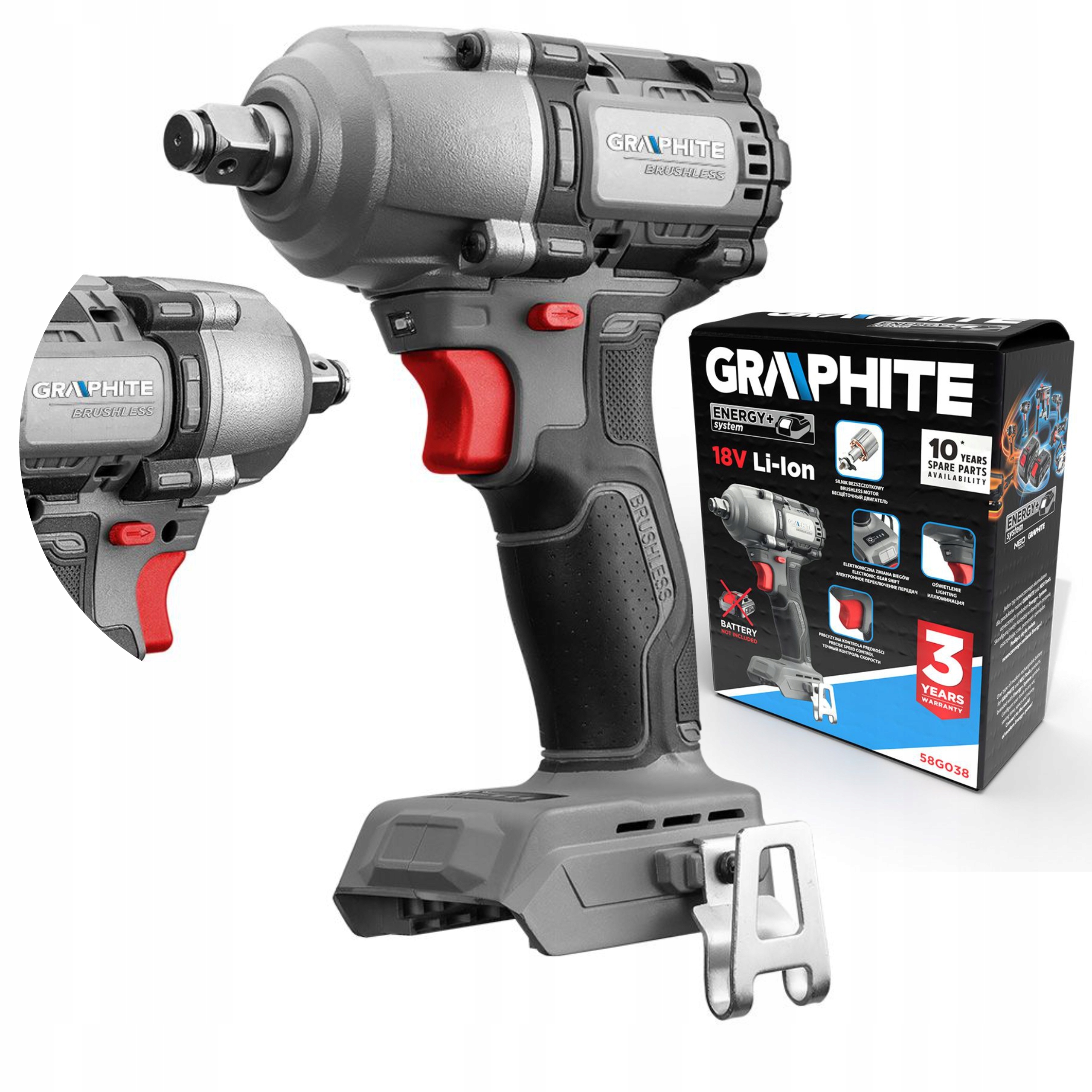 GRAPHITE KLUCZ UDAROWY AKUMULATOROWY 18V BEZSZCZOTKOWY 450Nm 58G038