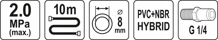 YATO WĄŻ PRZEWÓD PNEUMATYCZNY HYBRYDOWY 10m 1/4'' fi 8.0mm ZAKUTY YT-24233