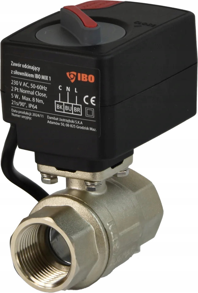 ZAWÓR ODCINAJĄCY Z SIŁOWNIKIEM IBO MIX1 DN20 230V AC 2-PUNKT 3/4" ZAMKNIĘTY