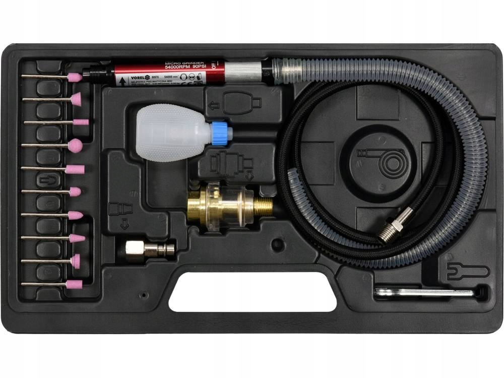 VOREL 80970 ZESTAW SZLIFIERKA PNEUMATYCZNA PROSTA MINI 16 EL.