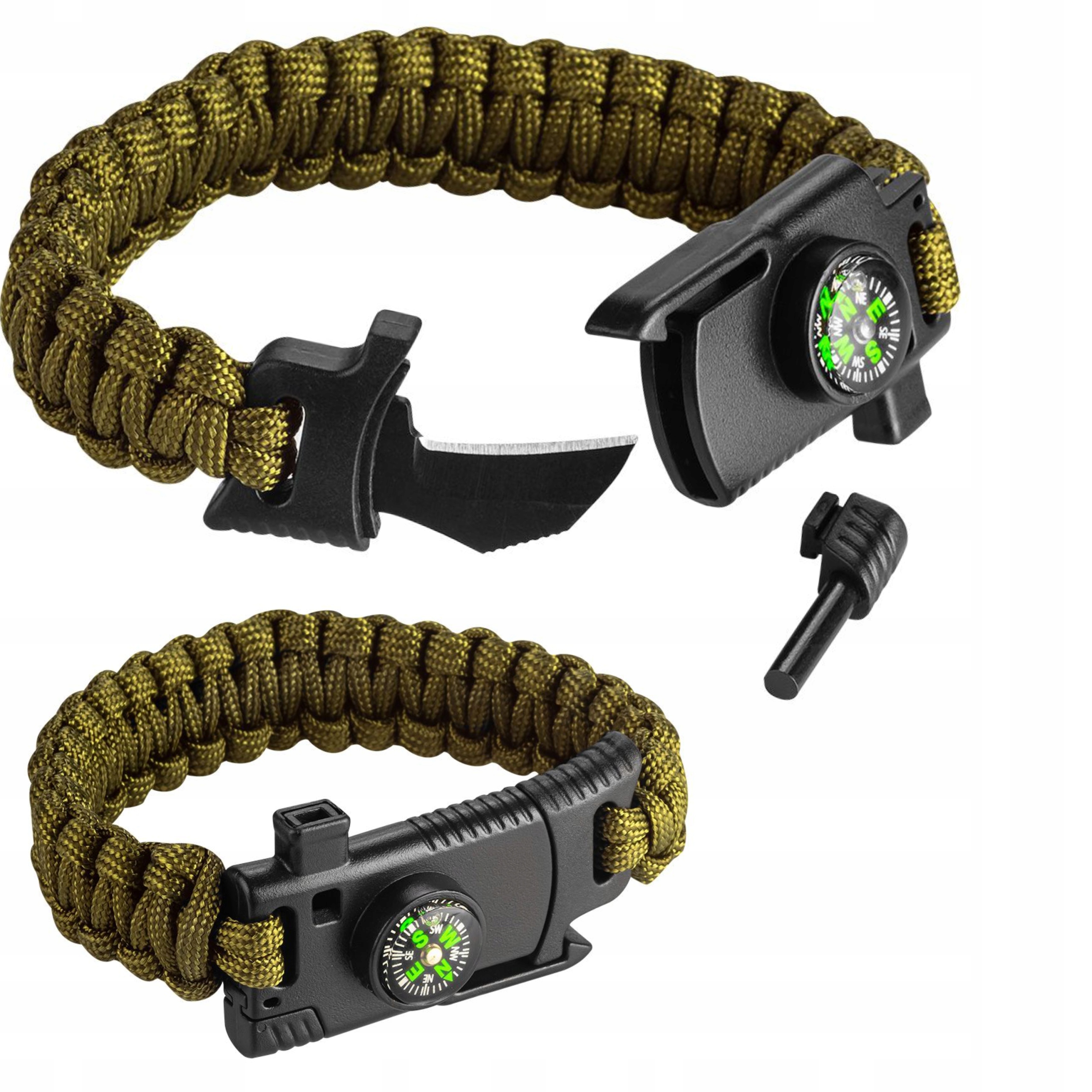 BRANSOLETKA SURVIVALOWA 5W1 NÓŻ KRZESIWO PARACORD