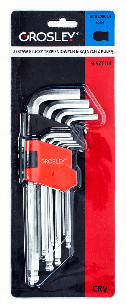 GROSLEY ZESTAW KLUCZY TRZPIENIOWYCH 6-KĄTNYCH Z KULKĄ DŁUGICH 9SZT GR54005