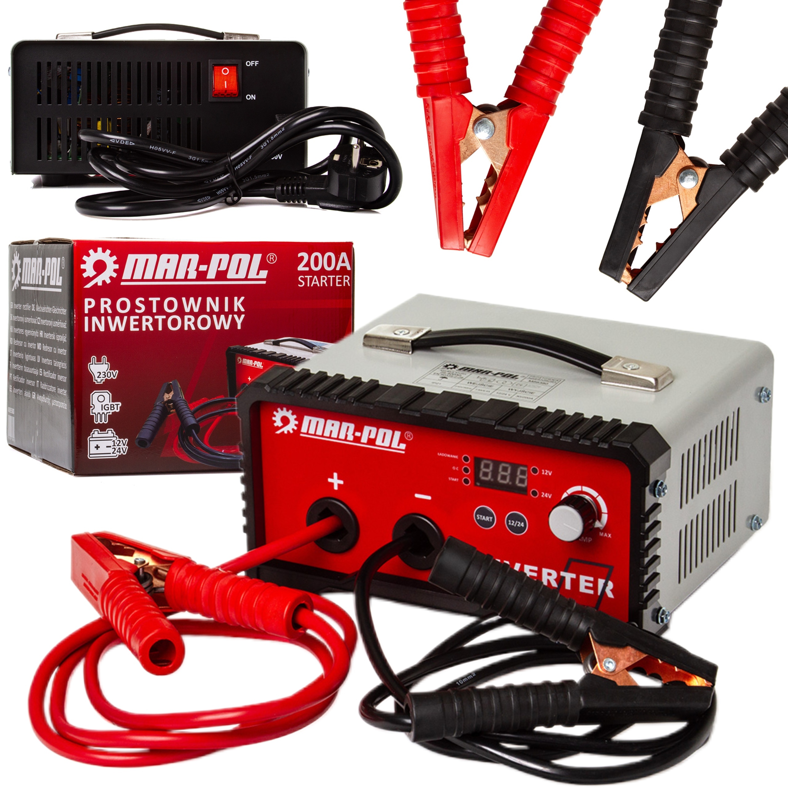 PROSTOWNIK INWERTOROWY 12V 24V ROZRUCH ŁADOWANIE AKUMULATORÓW 200A M89380