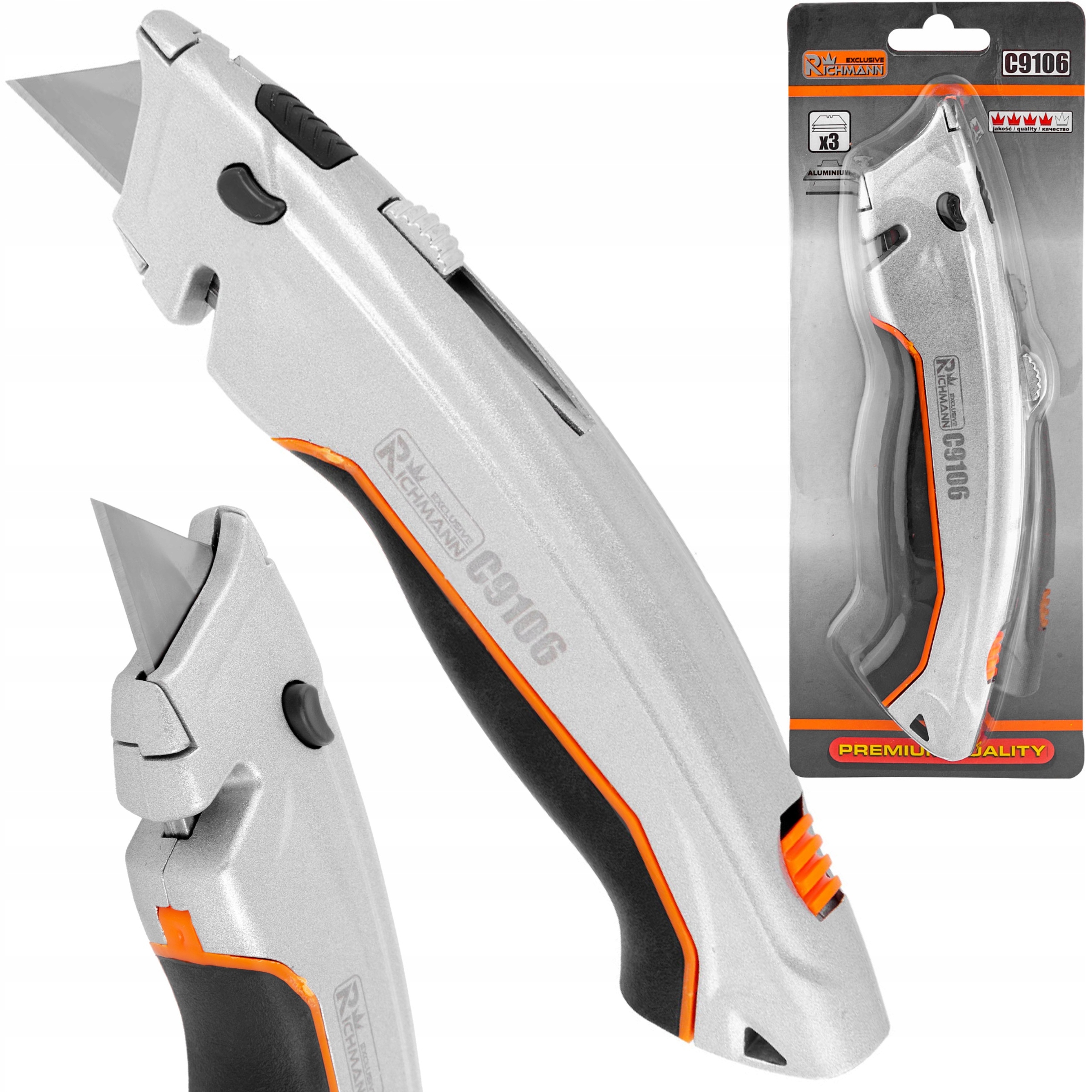 RICHMANN UNIWERSALNY ALUM NOŻYK 175mm NA OSTRZA TRAPEZOWE + 3 OSTRZA C9106