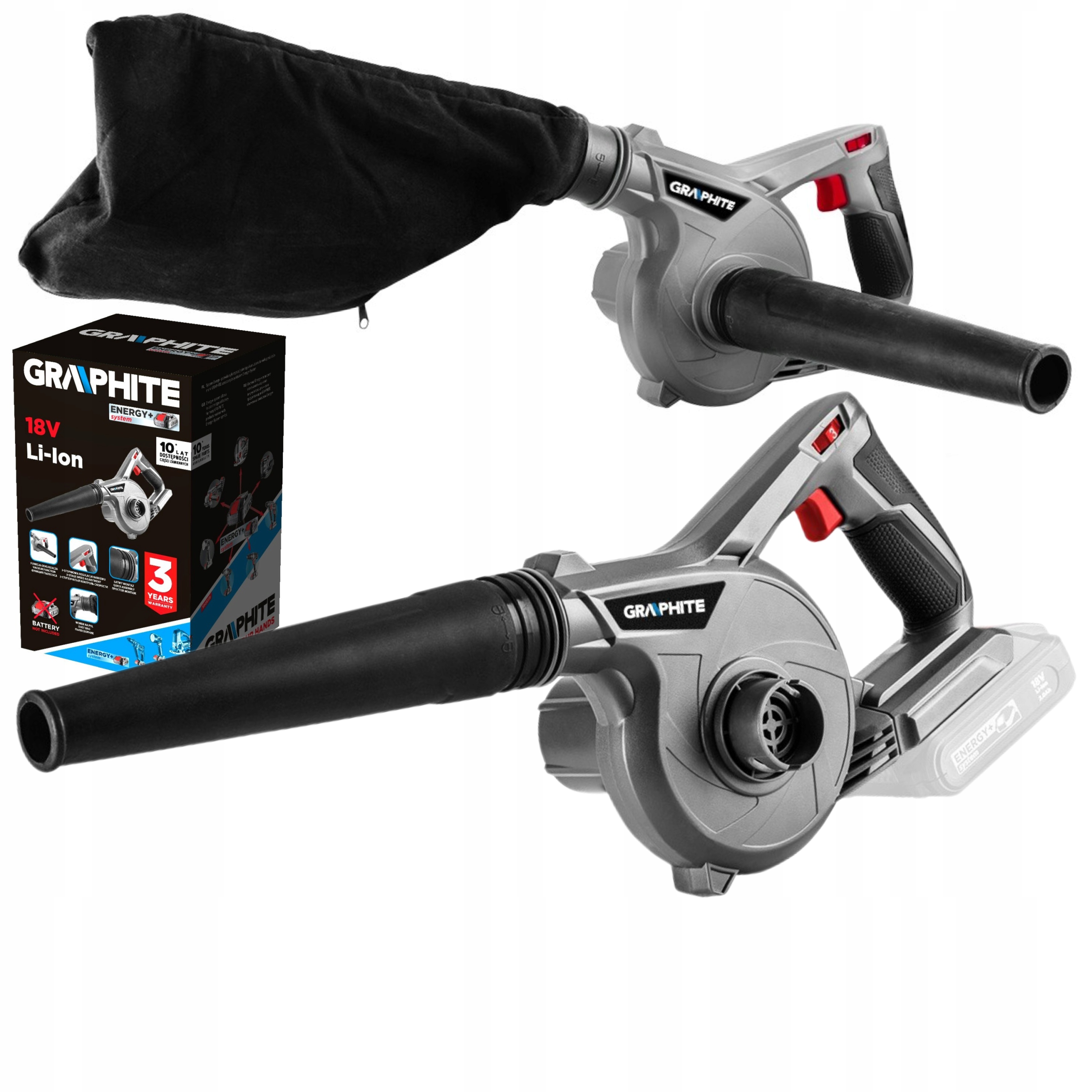 GRAPHITE DMUCHAWA I ODKURZACZ 2w1 AKUM. 18V + 2Ah