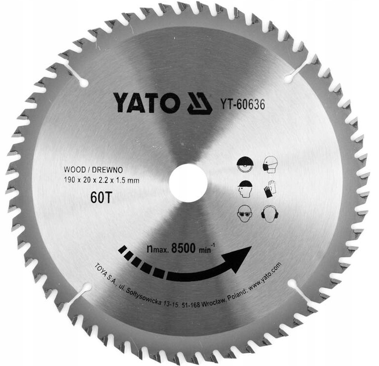YATO TARCZA WIDIOWA DO DREWNA DLA YT-82150 190X60TX20MM WĘGLIK YT-60636