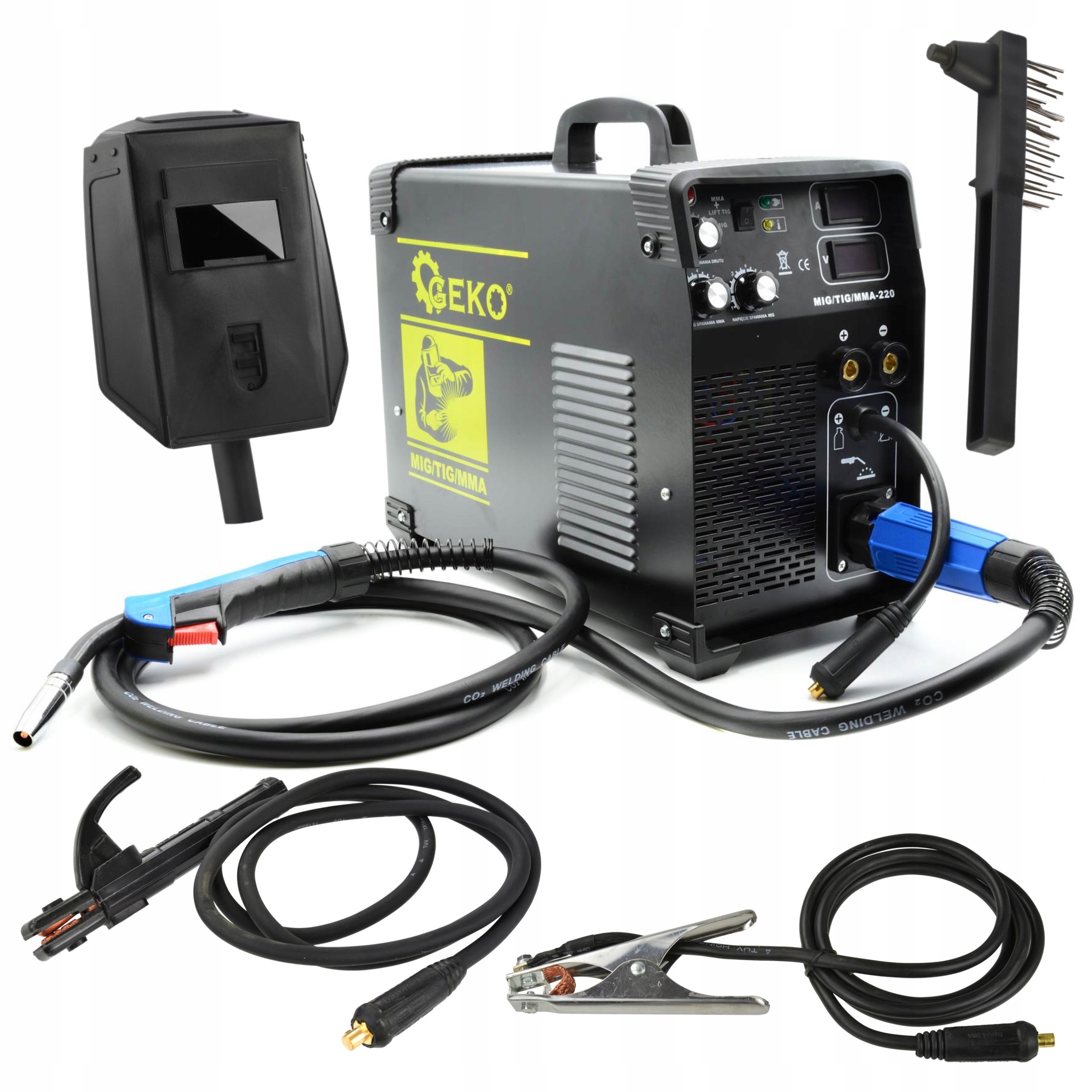 GEKO SPAWARKA 3w1 20-220A LCD MIG/TIG/MMA-220 +OSPRZĘT + MASKA G80096