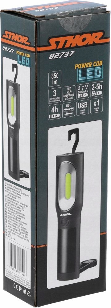 LAMPA LATARKA WARSZTATOWA LED 350LM AKUMULATOROWA Z HAKIEM MOCNA 82737