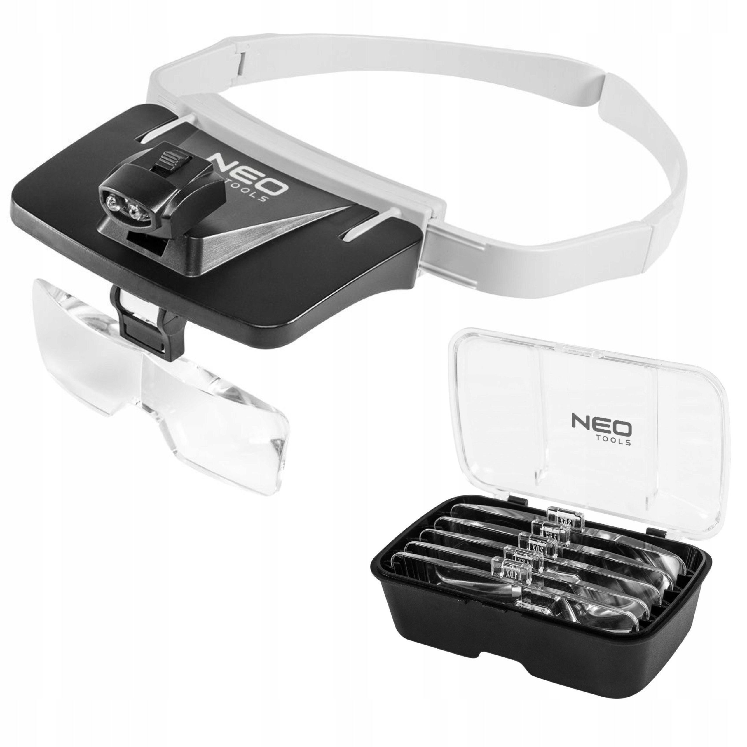 NEO TOOLS LUPA NAGŁÓWNA OKULARY LED + ZESTAW SOCZEWEK WALIZKA 06-130