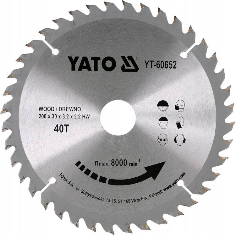 YATO TARCZA WIDIOWA ZĘBY Z WĘGLIKA WOLFRAMU DO DREWNA 200X40TX30MM YT-60652