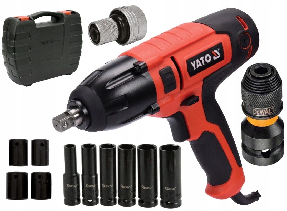 YATO ELEKTRYCZNY KLUCZ UDAROWY 450W 1/2 +10 NASADEK GEKO + ADAPTER DEWALT