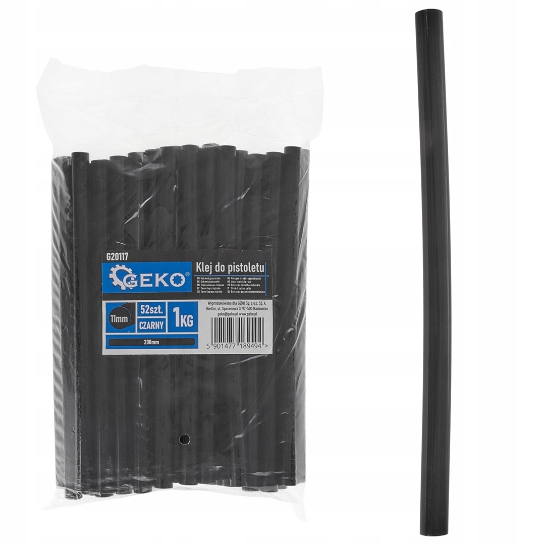 GEKO KLEJ DO PISTOLETU 11MM-200MM WKŁADY KLEJOWE 1KG CZARNY 52SZT.G20117