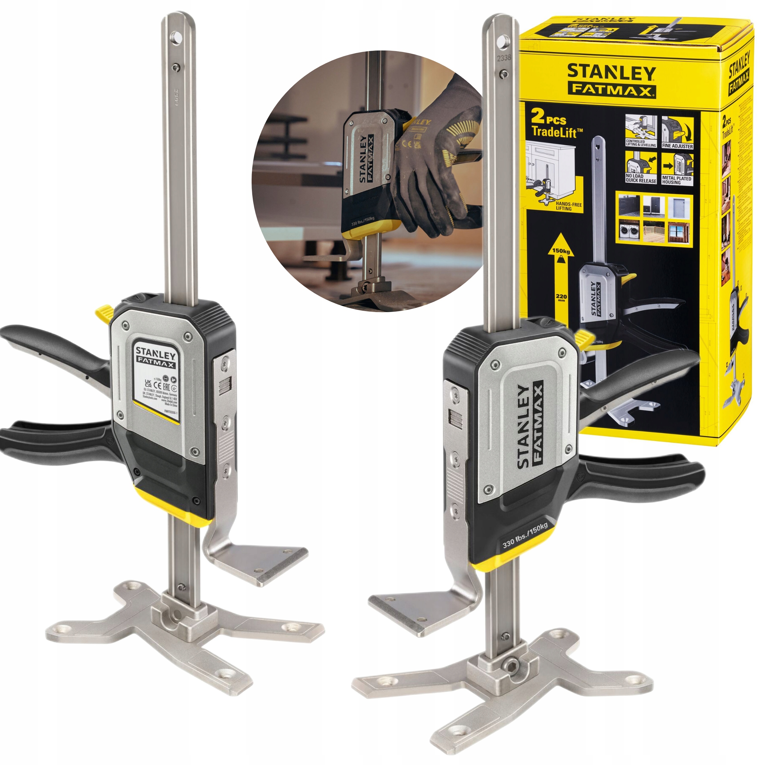 STANLEY 2x PODNOŚNIK DO MEBLI PŁYT DRZWI OKIEN TRADELIFT 7-220MM FMHT83552