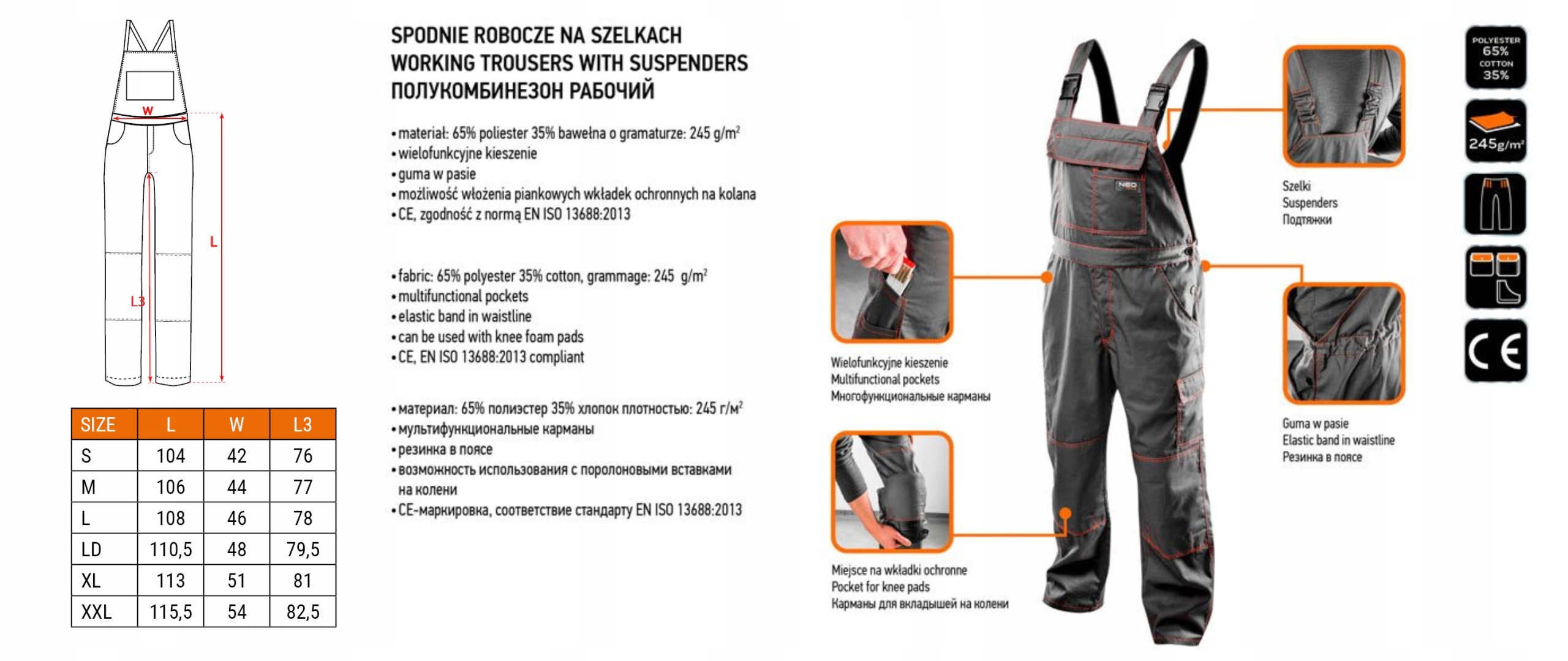 NEO SPODNIE ROBOCZE NA SZELKACH BASIC 81-430 Rozmiar M/50