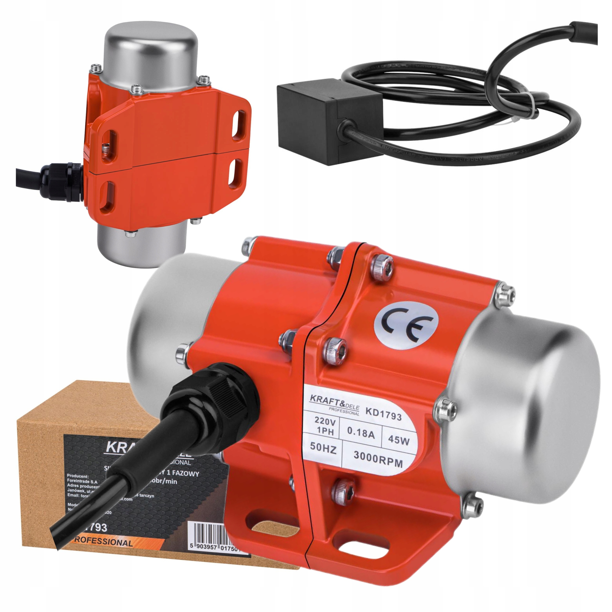 KRAFT&DELE SILNIK WIBRACYJNY 1 FAZOWY 45W 3000 OBROTÓW 220V KD1793