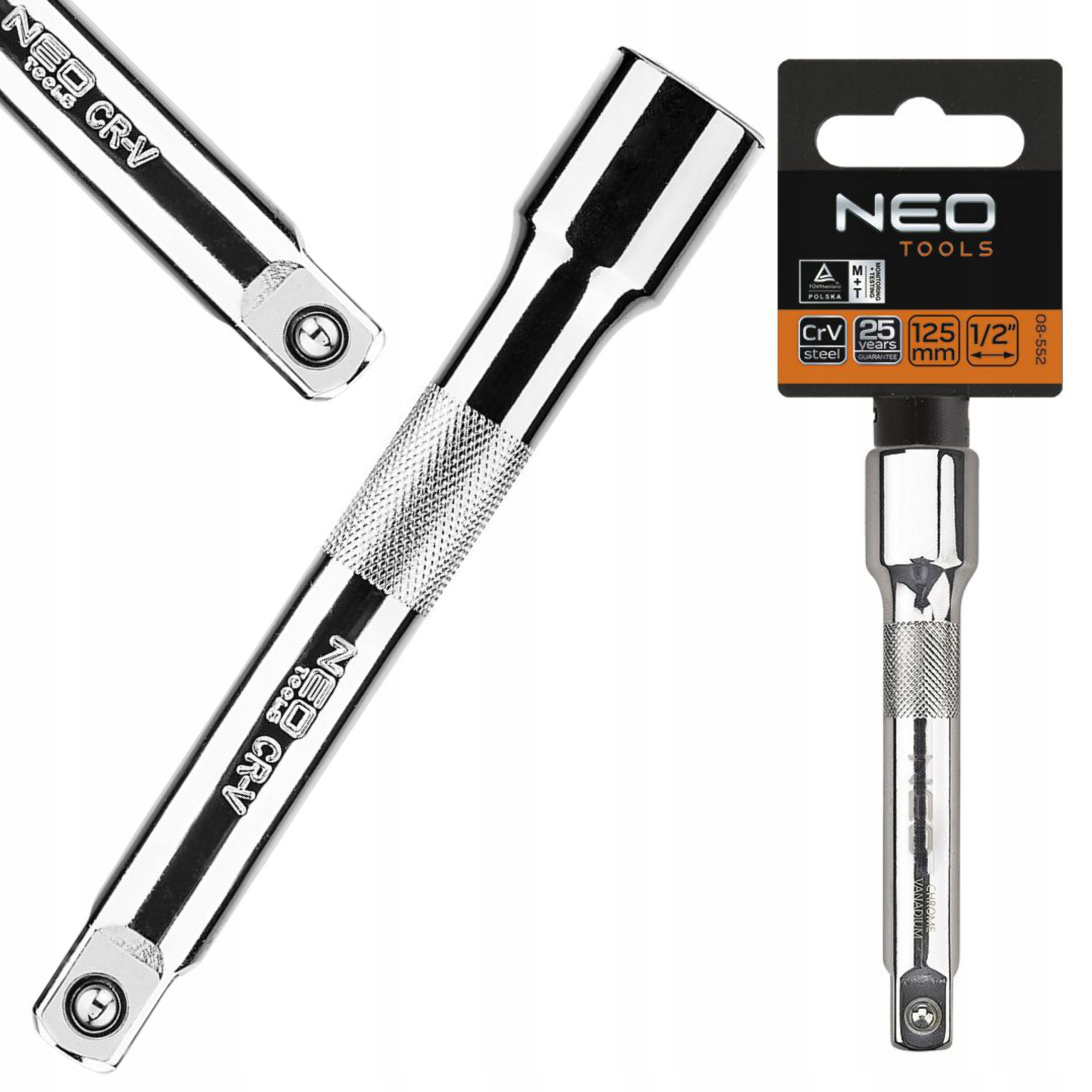 NEO KLUCZ NASADOWY PRZEDŁUŻKA PROSTA DO NASADEK 1/2 125MM STAL CRV 08-552