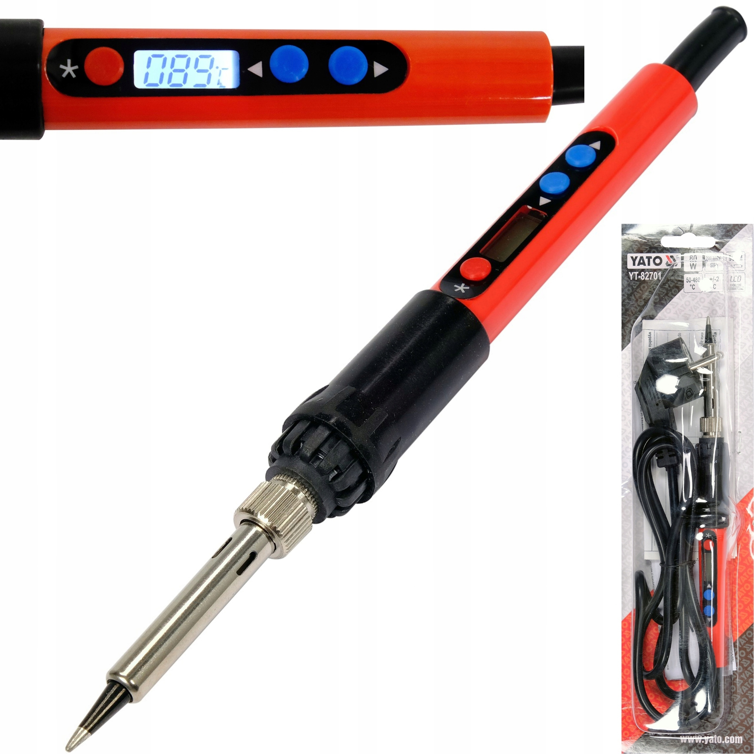 YATO LUTOWNICA KOLBOWA 80W LCD I REGULACJĄ TEMPERATURY 50-480°C GROT 900M