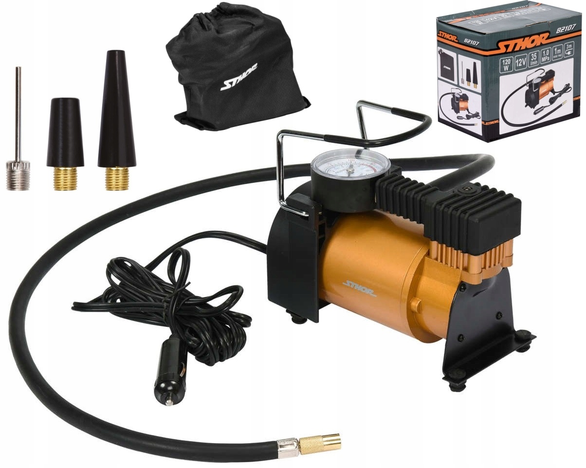 KOMPRESOR SAMOCHODOWY 12V POMPKA 120W +3 KOŃCÓWKI